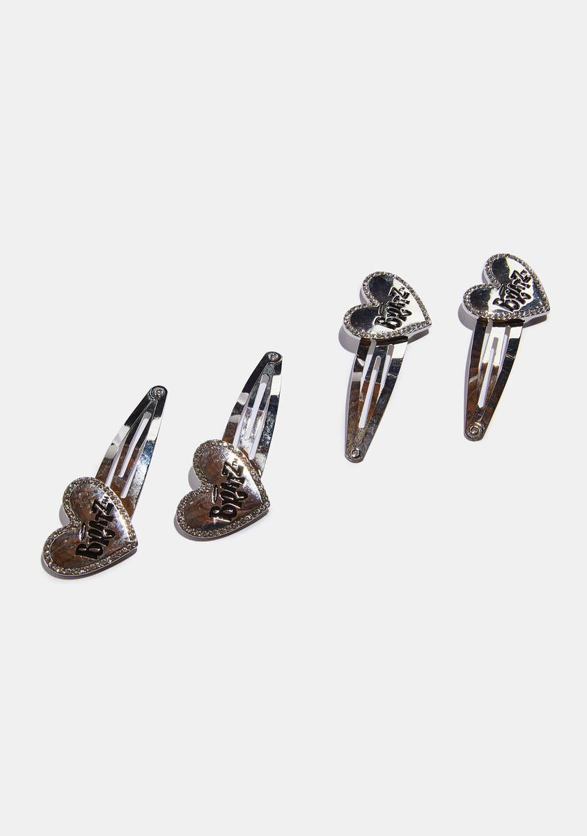Dolls Kill X Bratz Rhinestone Studded Heart Hair Clips - Silver display picture 2