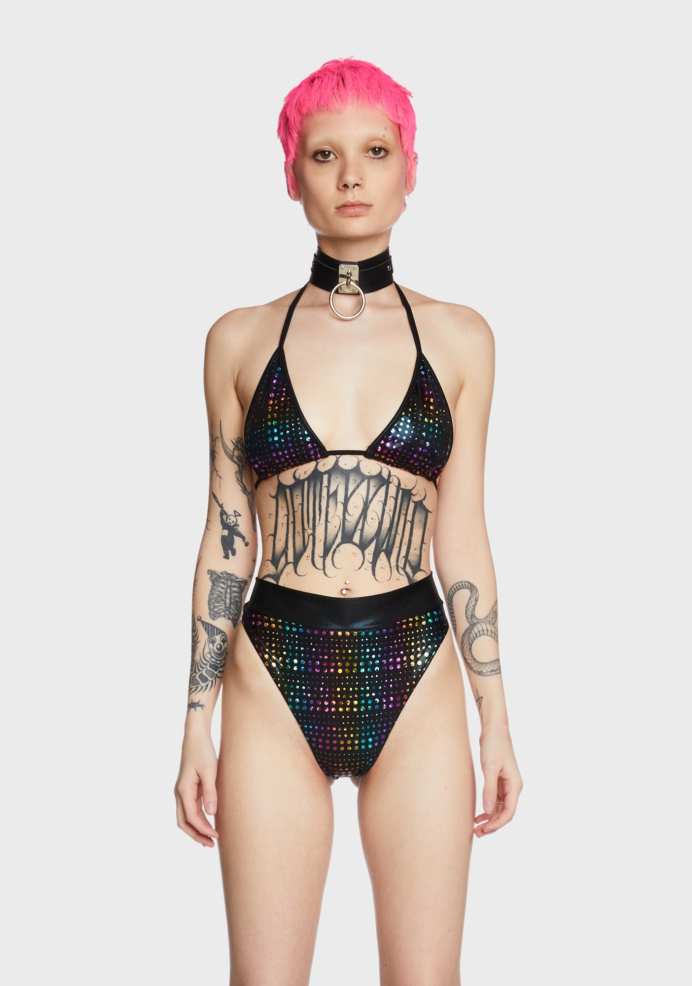 Sugarpuss Halter Bikini Top - Rainbow Dot – Dolls Kill