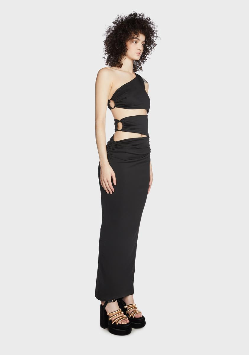RARE LONDON Cut Out O Ring One Shoulder Maxi Dress - Black Dolls Kill RARE LONDON Cut Out O Ring One Shoulder Maxi Dress - Black Dolls Kill