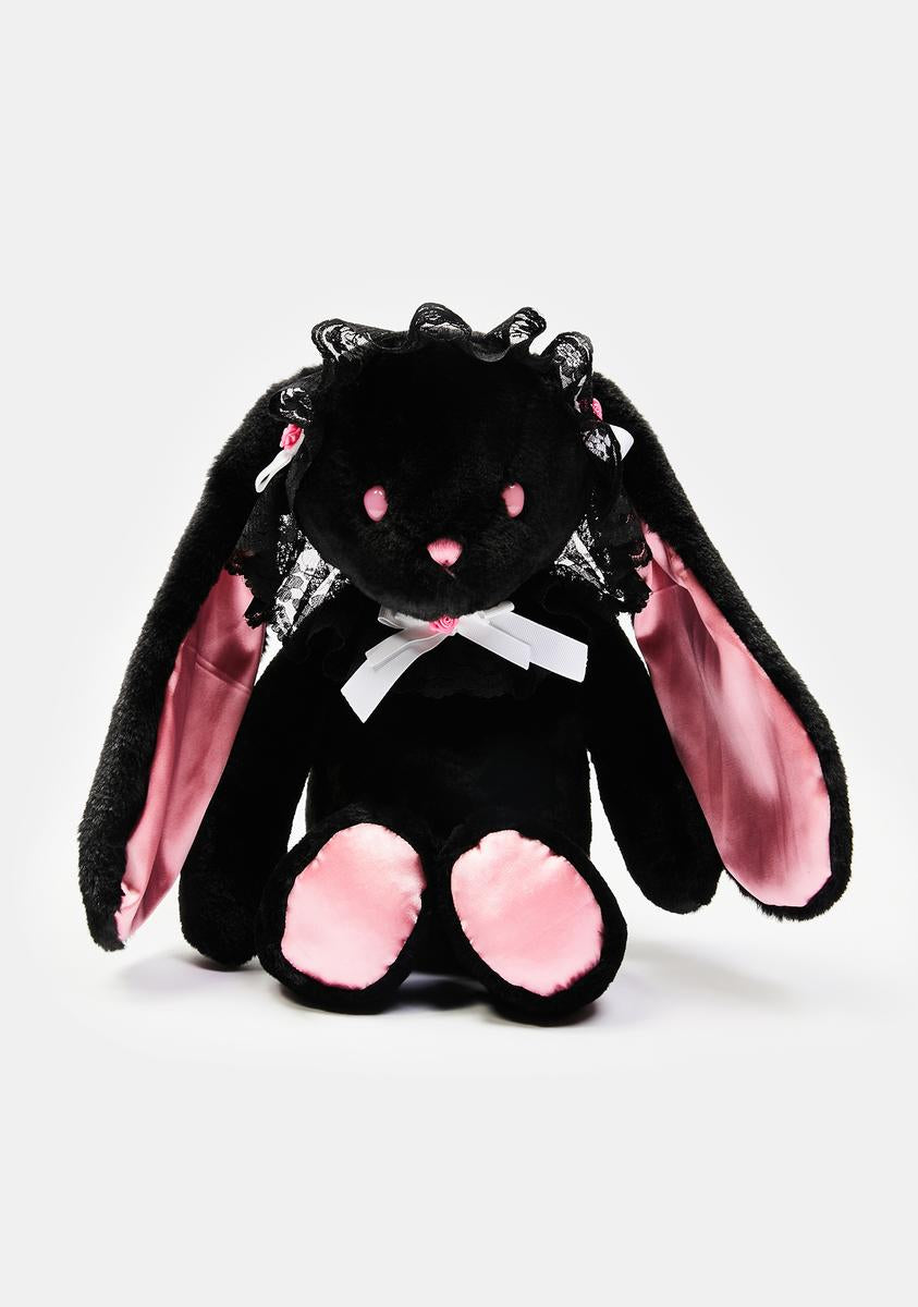 Dolls Home Velour Satin Plush Bunny With Lace Trim - Black – Dolls
