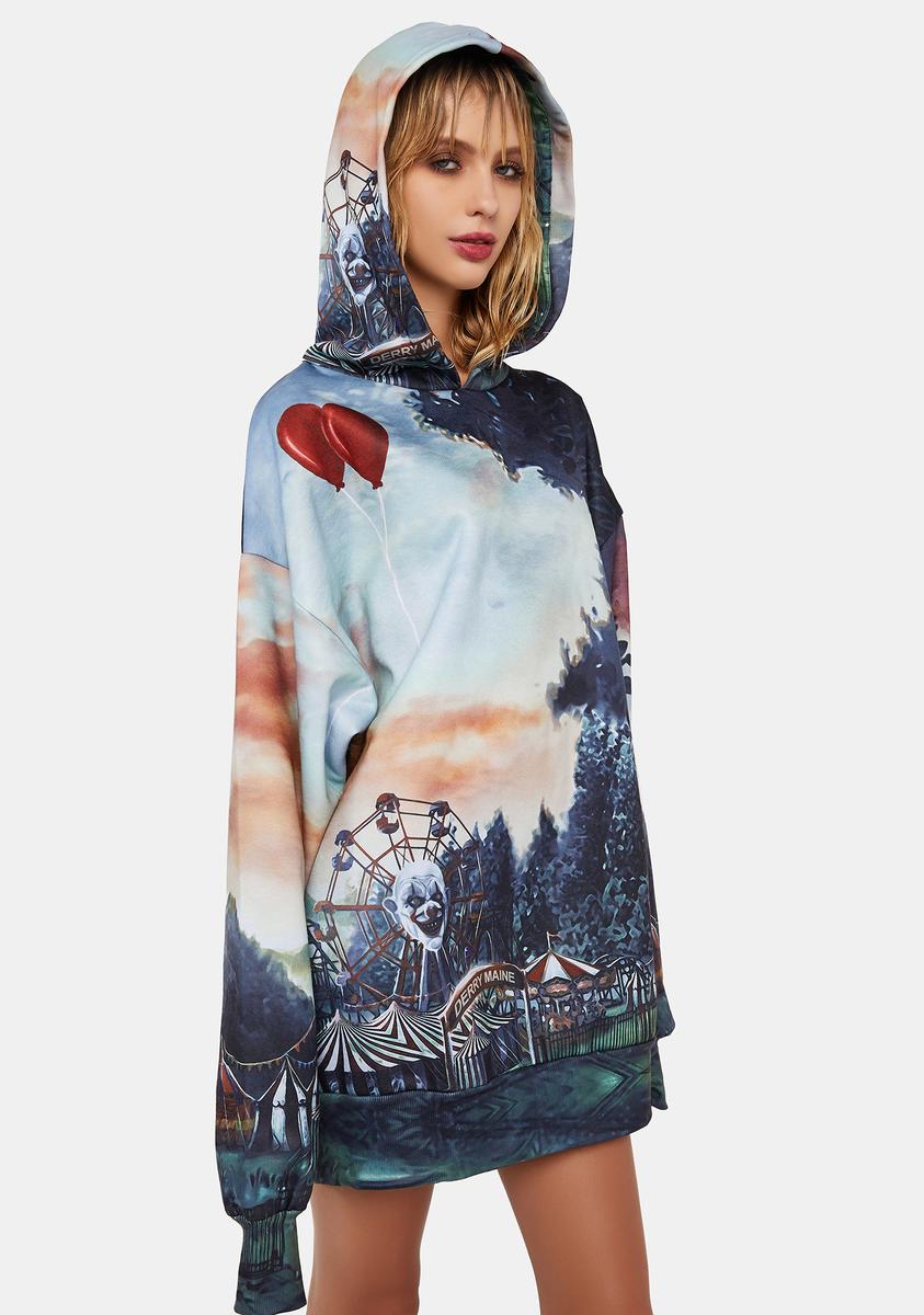 Dolls Kill x WB Horror Pennywise Derry Maine Print Oversized Hoodie Multi