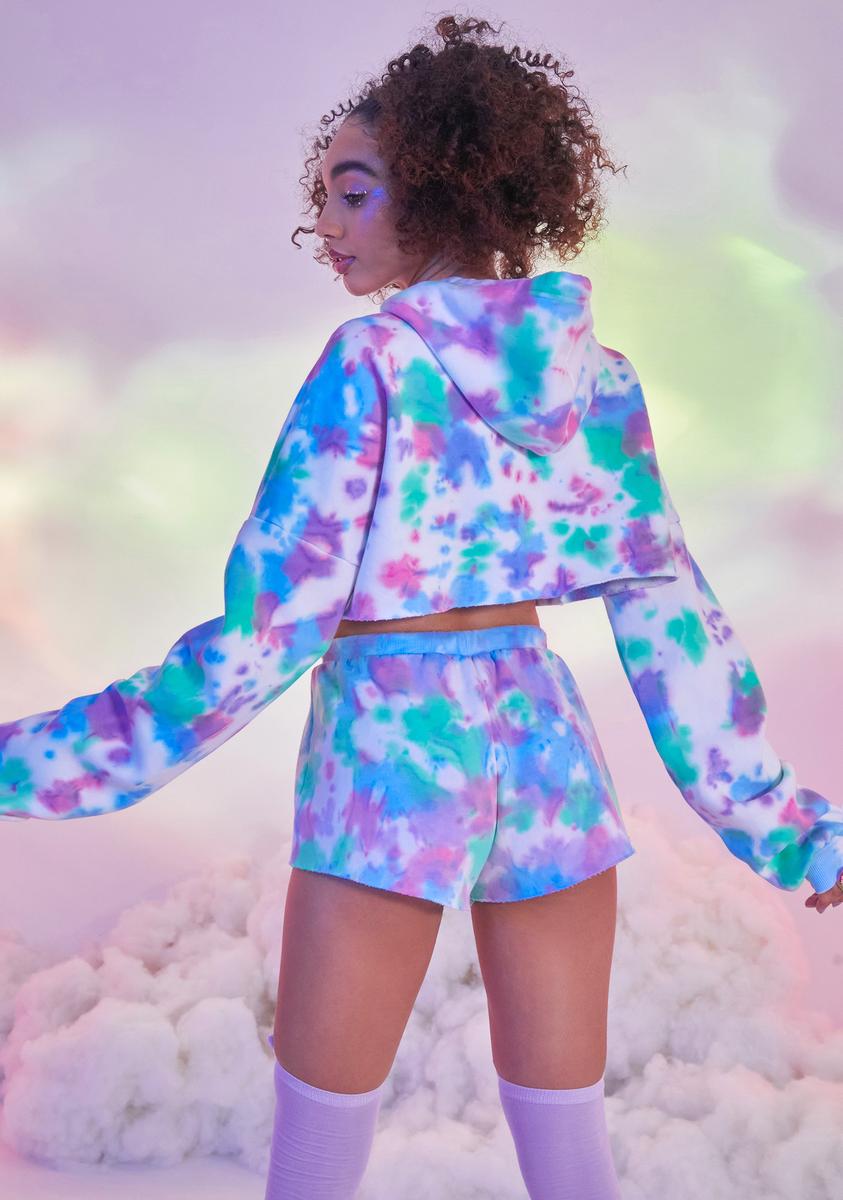 tie dye crop hoodie set