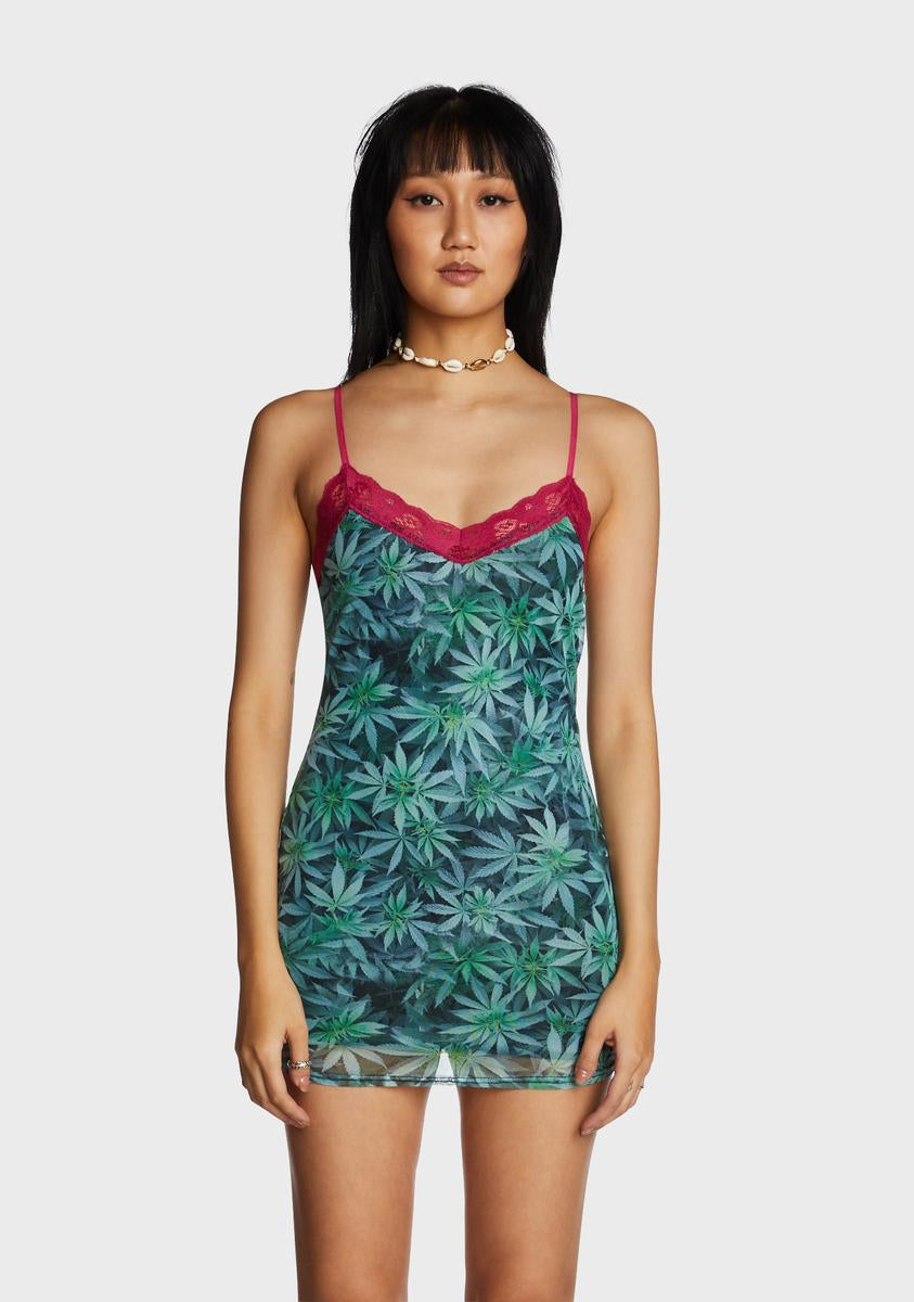 fjols tekst Monumental NGOrder Mesh Weed Mini Dress - Green – Dolls Kill