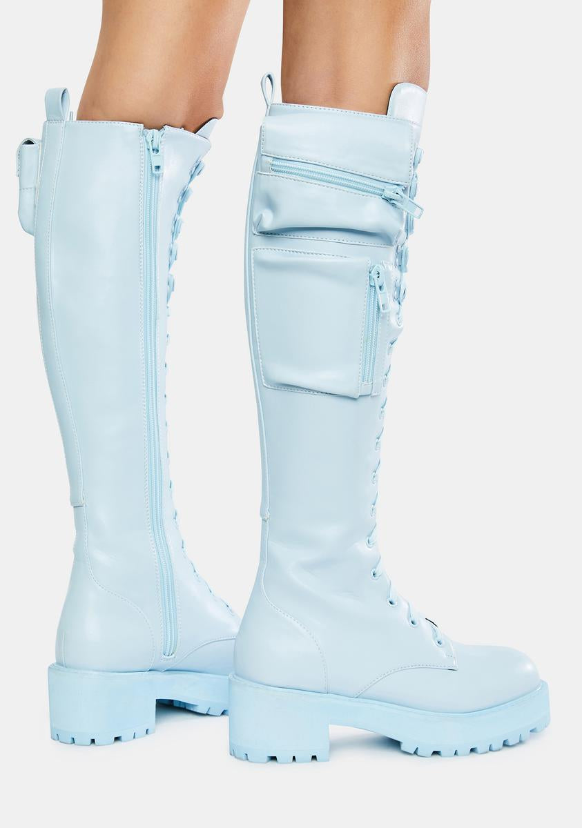 Sugar Thrillz Pastel Knee High Pocket Combat Boots - Baby