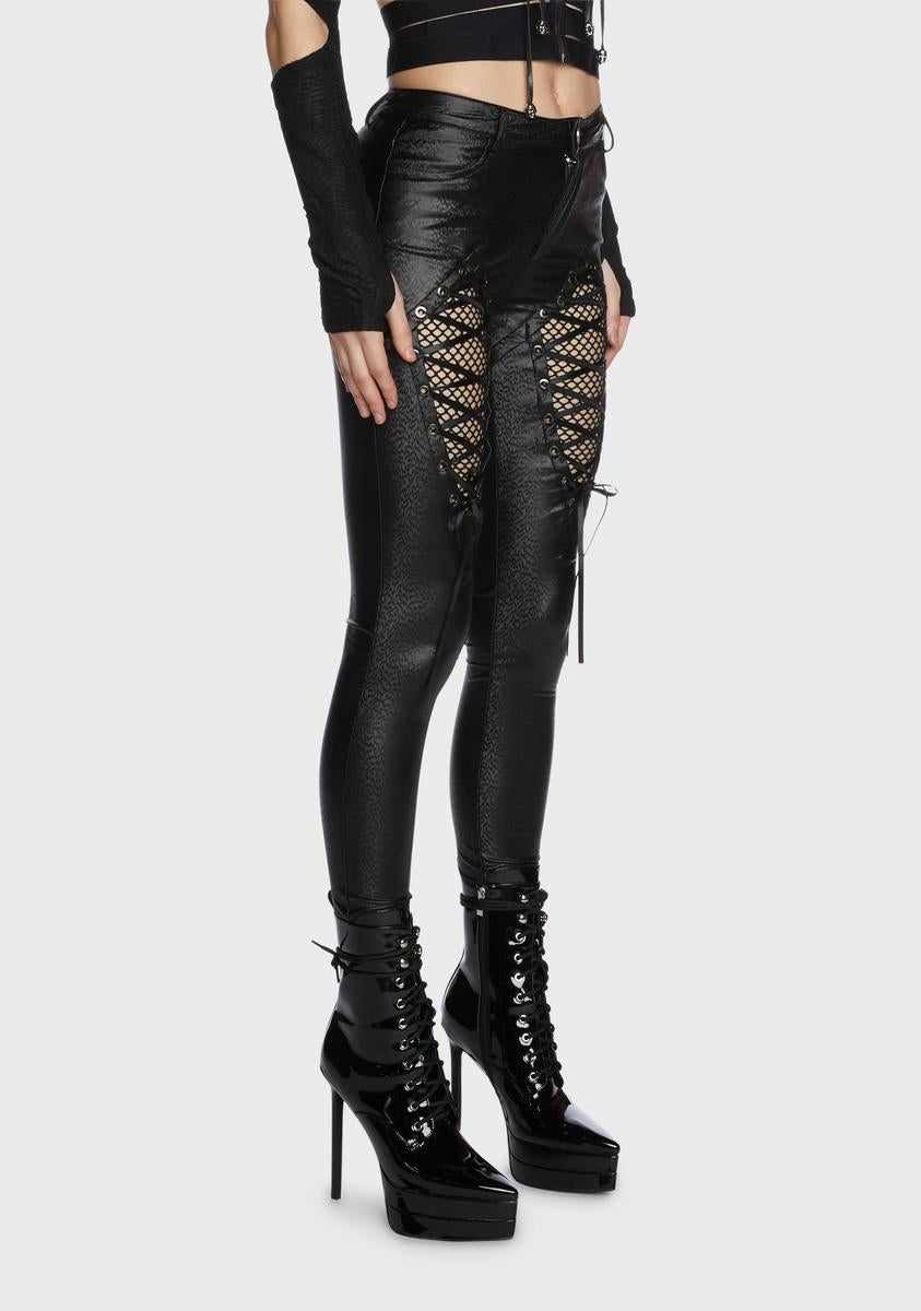 Devil Fashion Vegan Leather Cutout Pants Black Dolls Kill