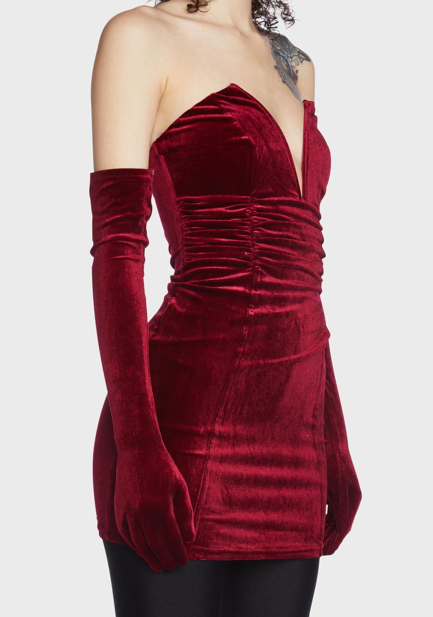 red velvet dress with gloves Anastasia Velvet Formal Dress And Gloves Set