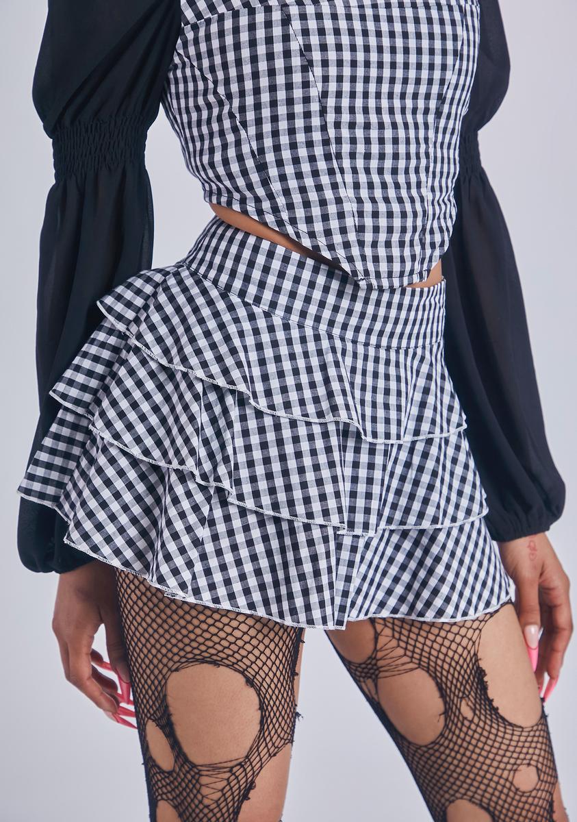 Tragic Ruffle My Feathers Gingham Skirt,Specials : American Fashion Style Bags On Sale