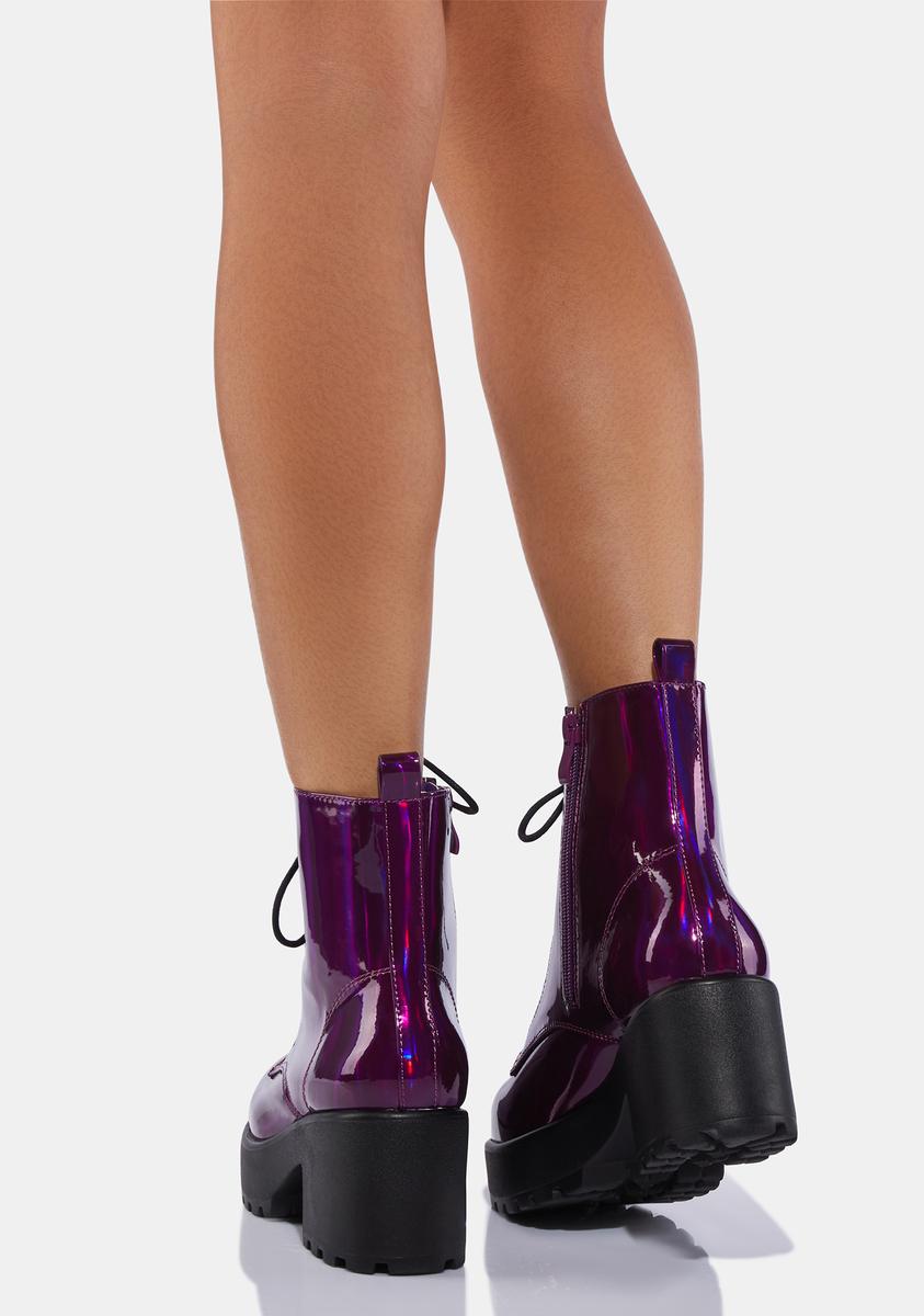 Koi Footwear Purple Gin Holographic Platform Boots Dolls Kill