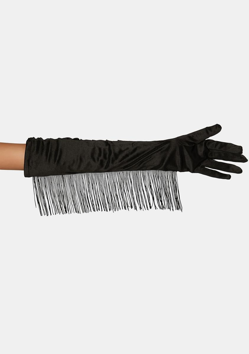 Satin Ruched Fringe Gloves - Black – Dolls Kill