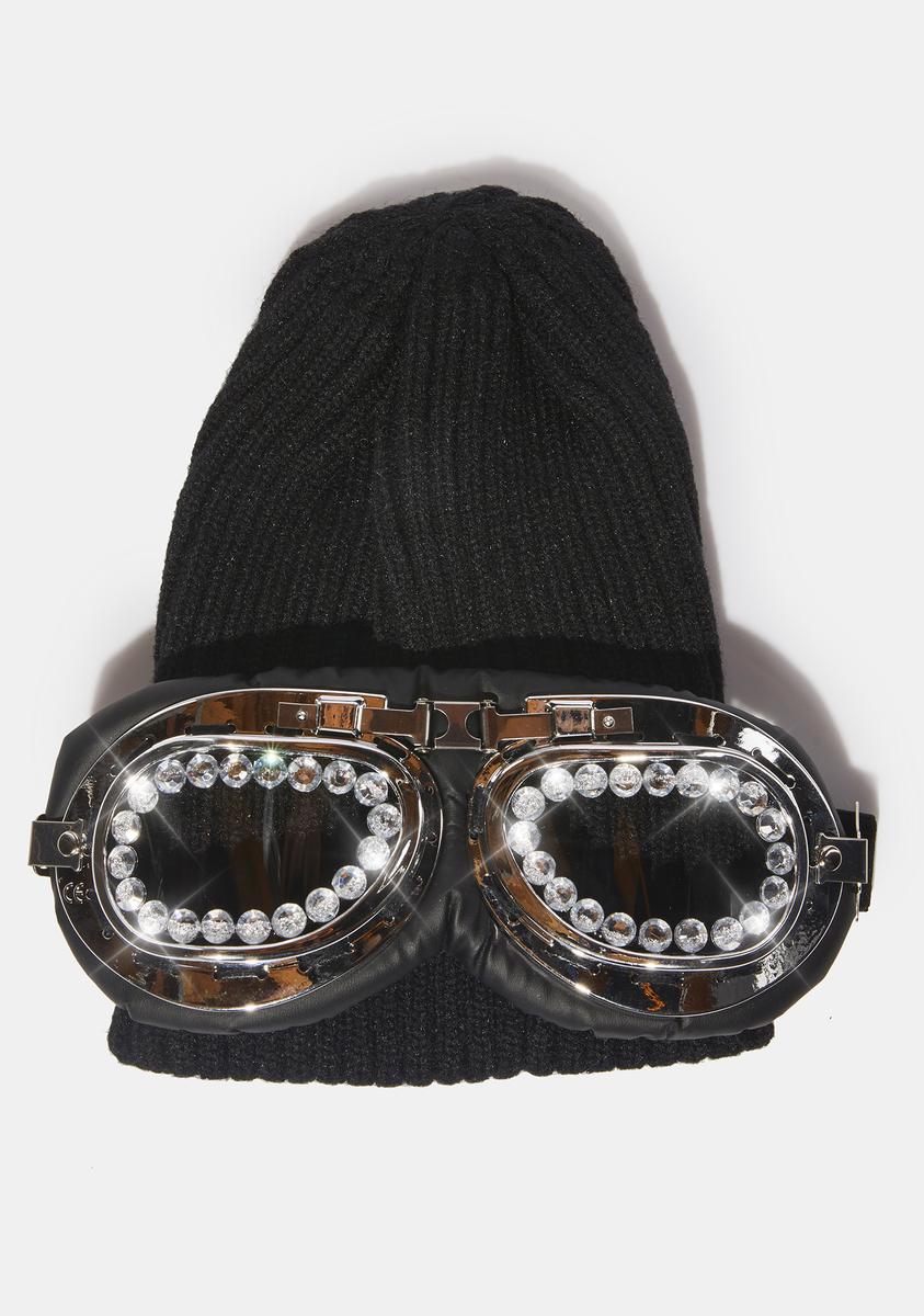beanie hat with goggles Rhinestone Goggles And Beanie