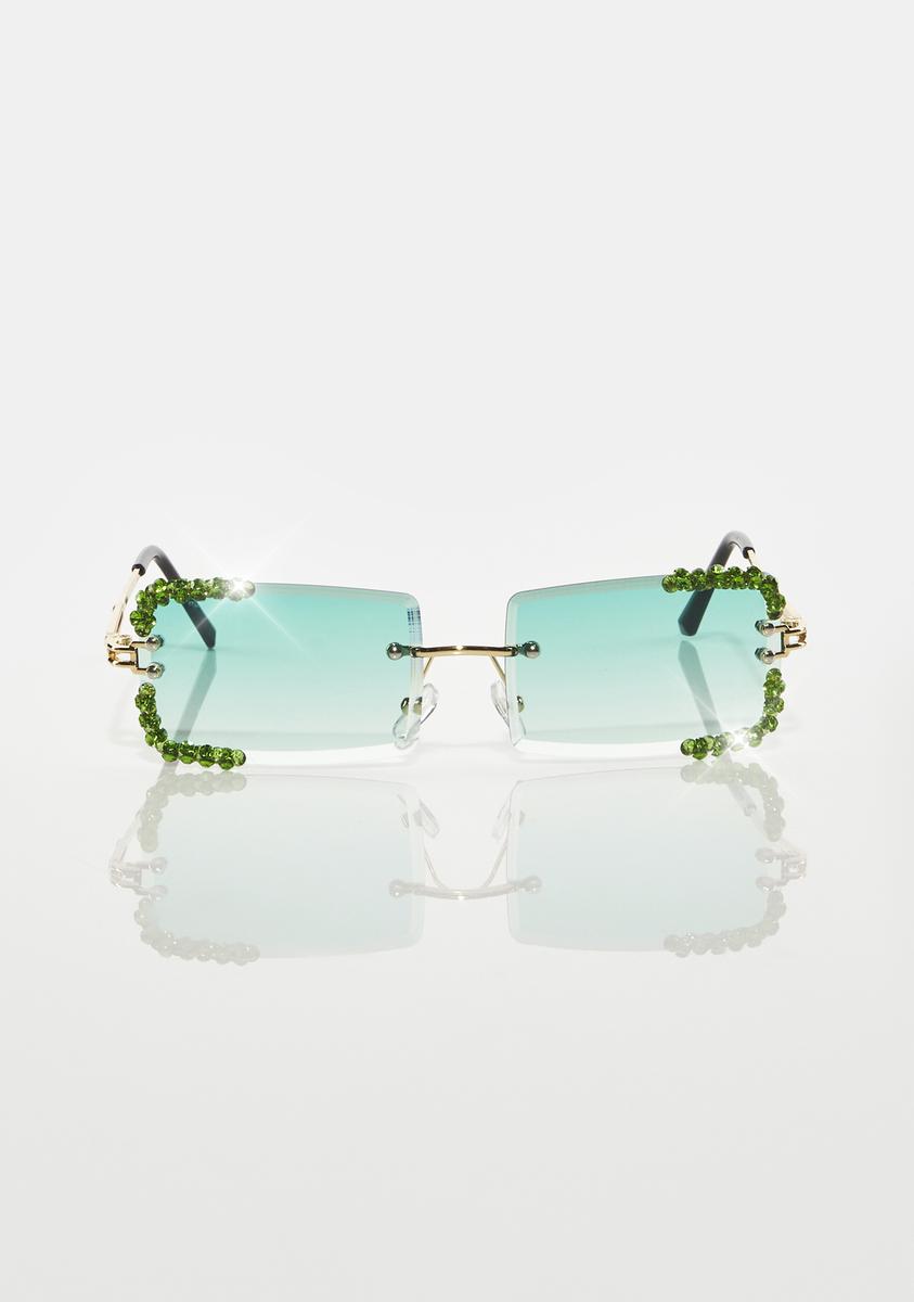 Frameless Rimless Crystal Sparkly Tinted Rhinestone Sunglasses - Green ...