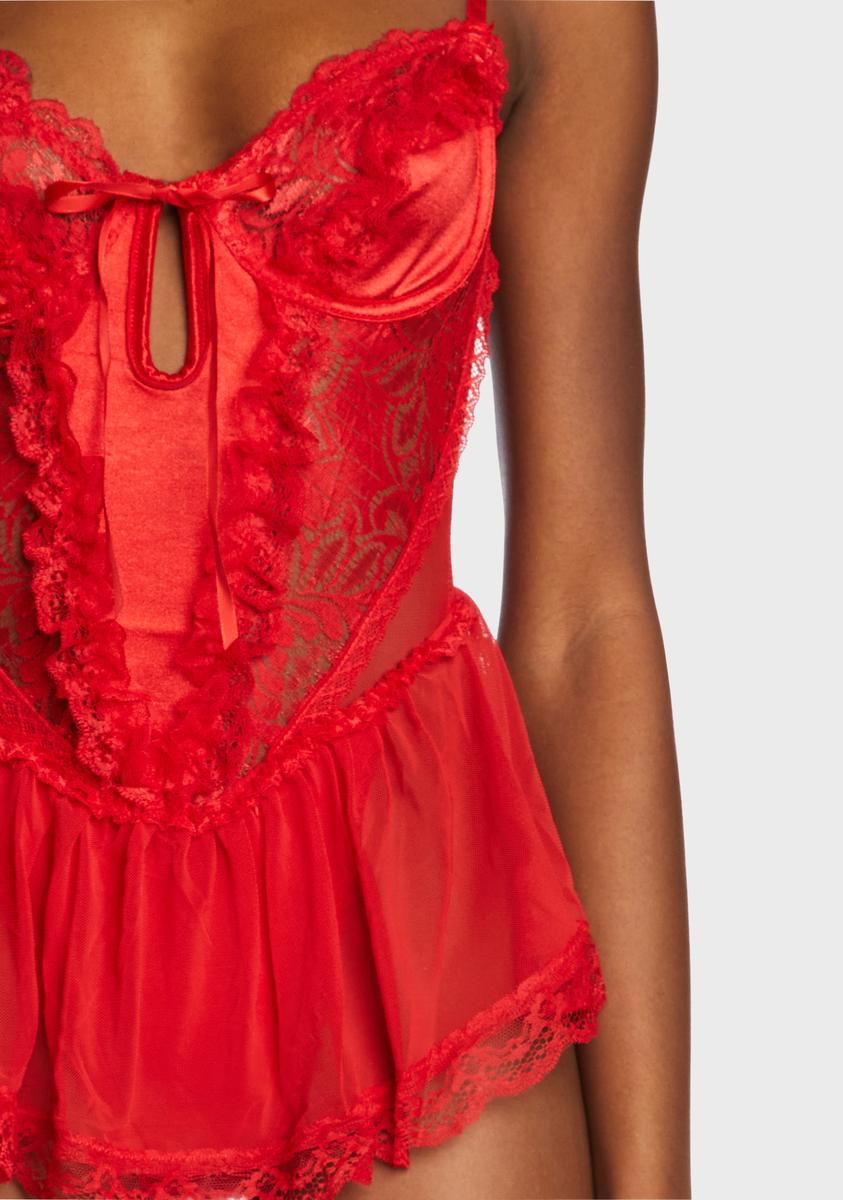 red lace teddy dress Vintage Teddy/babydoll - Red Dominique W/lace Trim