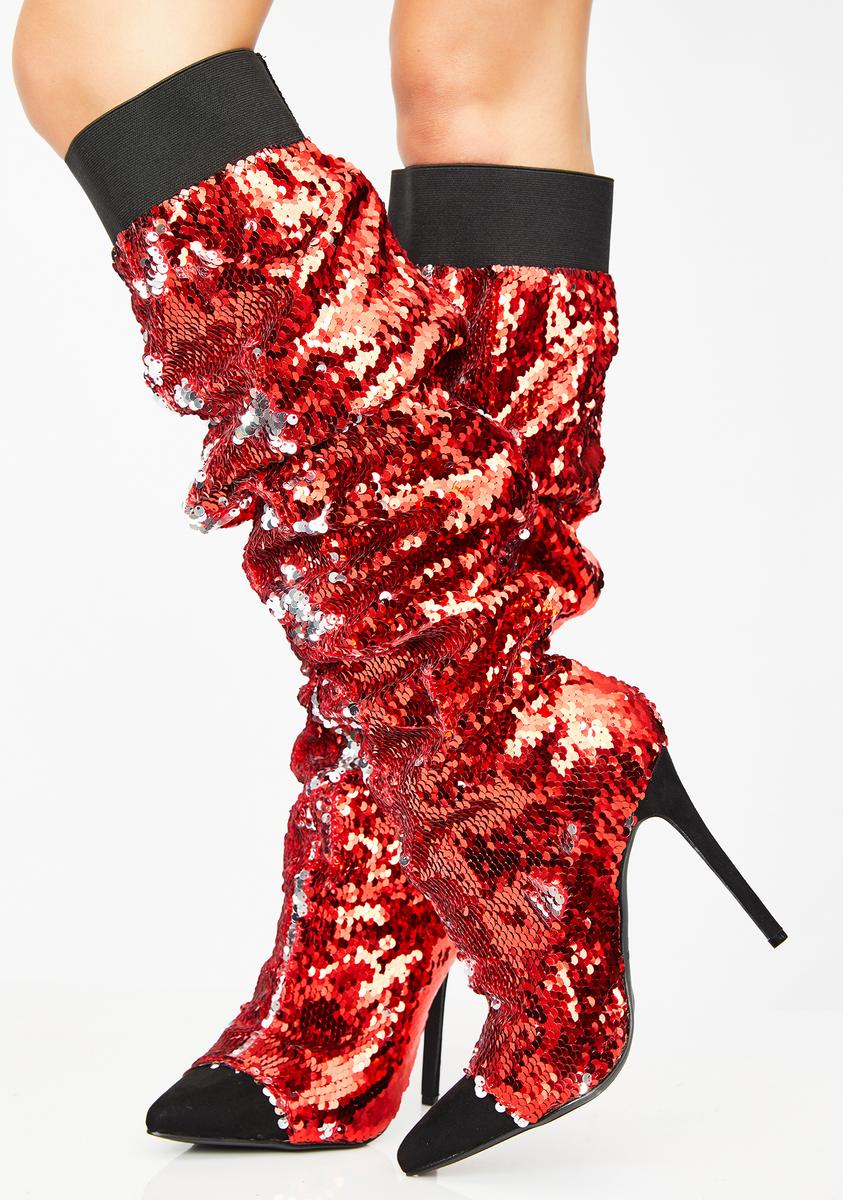 Glitter Sequin Knee High Boots Dolls Kill