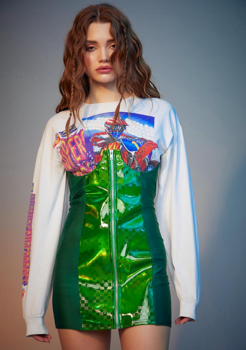 Emerald Light Chaser Holographic Bustier Dress,Specials : American Fashion Style Bags On Sale