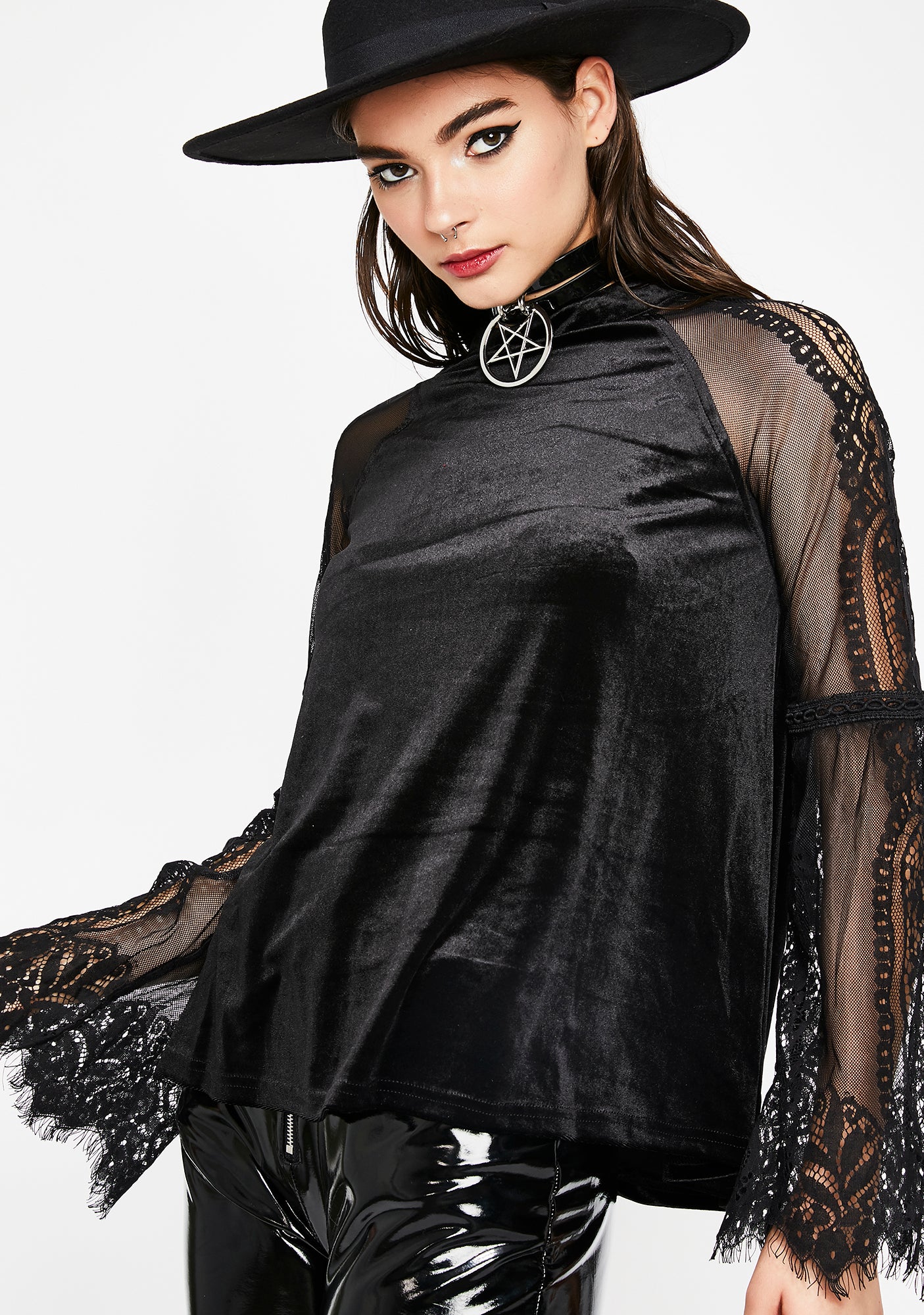 Lace Bell Sleeve Velvet Blouse – Dolls Kill