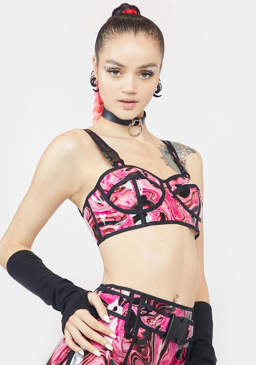 Club Exx Holographic Swirl Print PVC Bra Top - Pink – Dolls Kill
