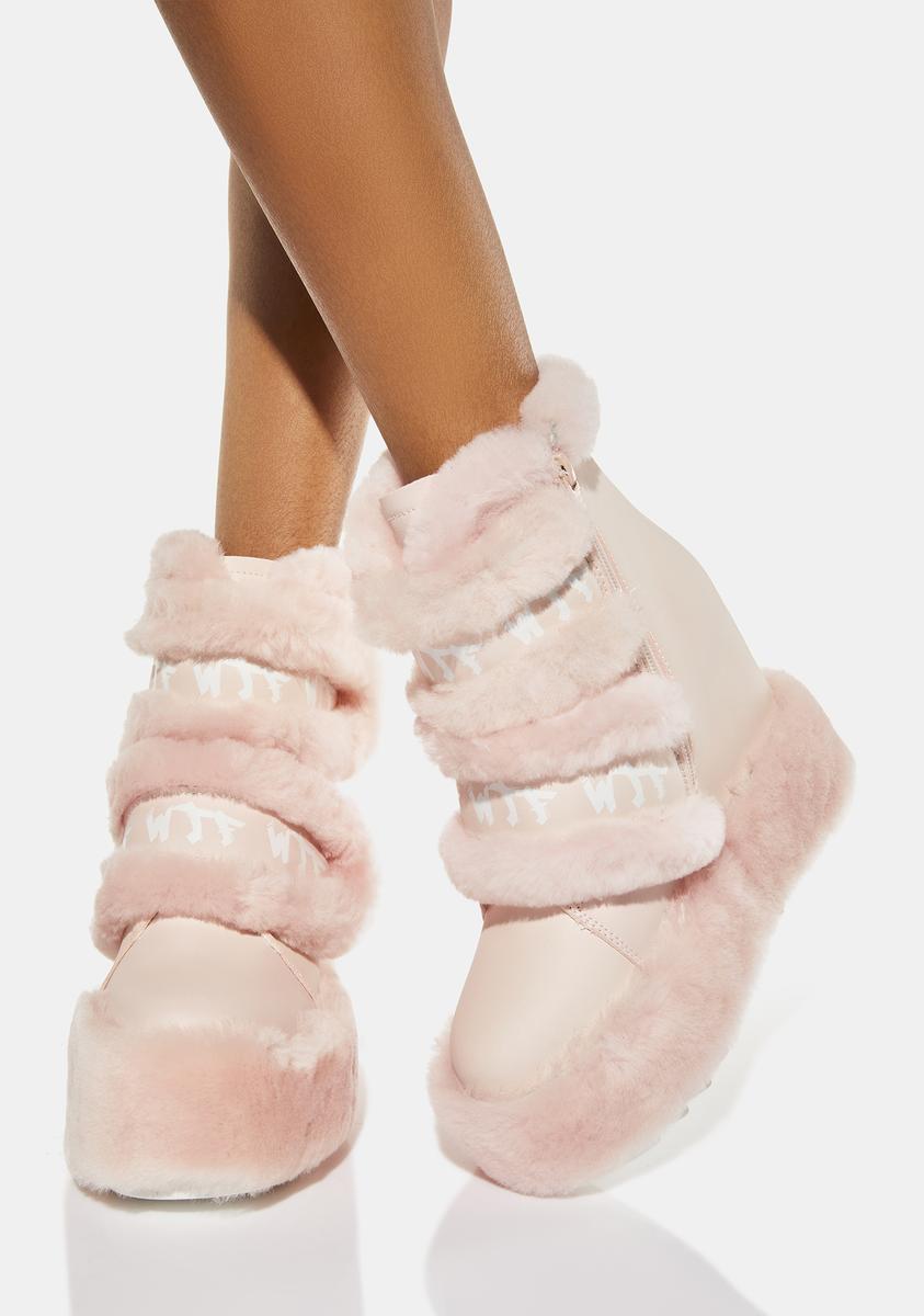 Anthony Wang Platform Wedge Boots With Faux Fur Trim - Pink – Dolls Kill