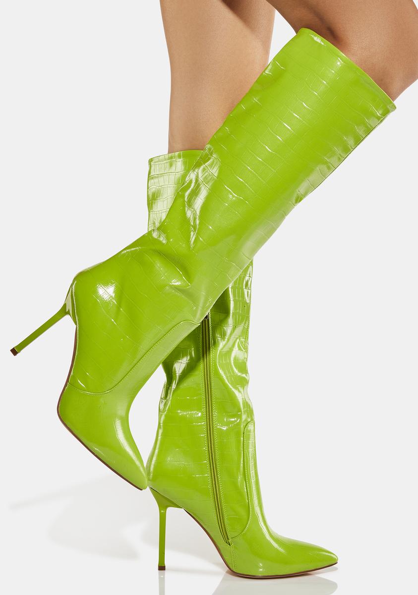 Simmi Heeled Knee High Croc Boots - Green – Dolls Kill