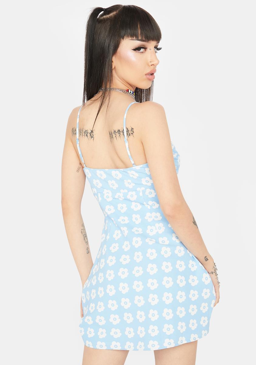 Ruched Keyhole Cross Strap Floral Mini Dress - Blue/Chambray  Dolls Kill