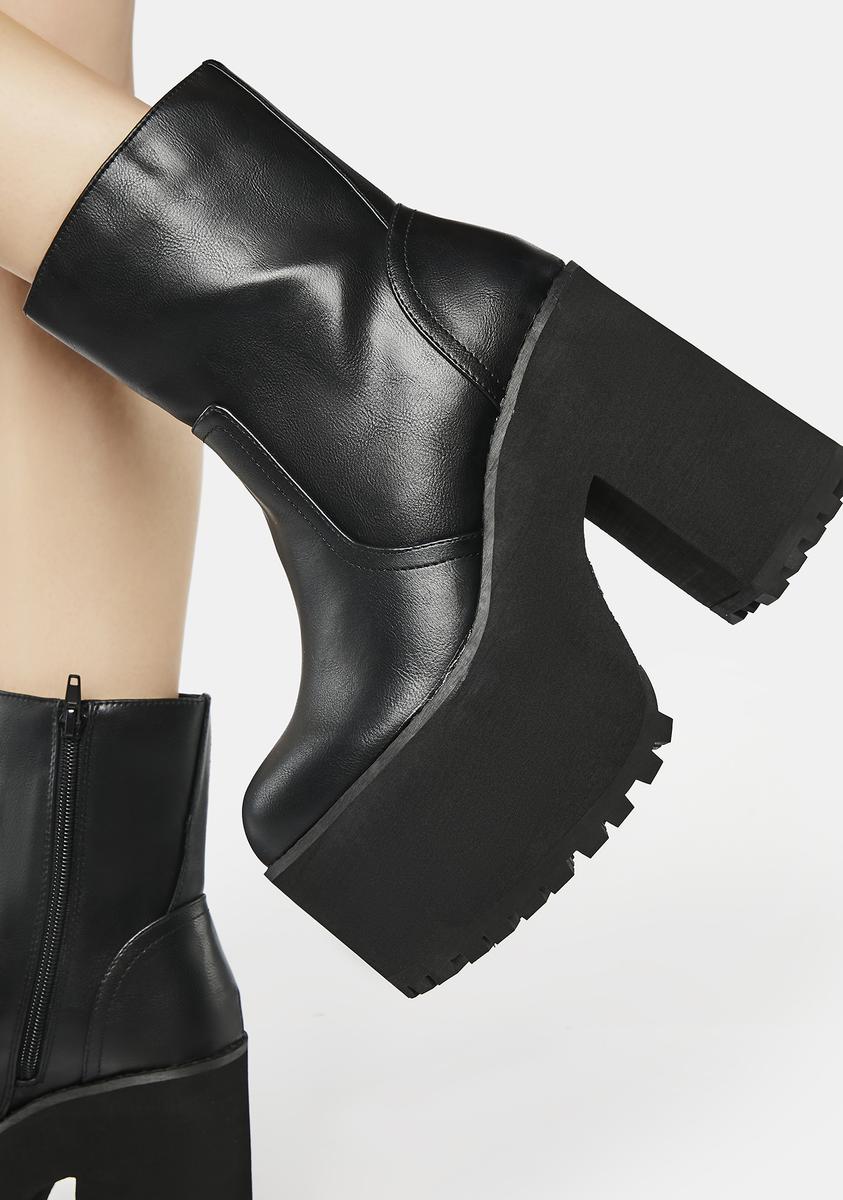 YRU Heeled Platform Ankle Boots Black Dolls Kill