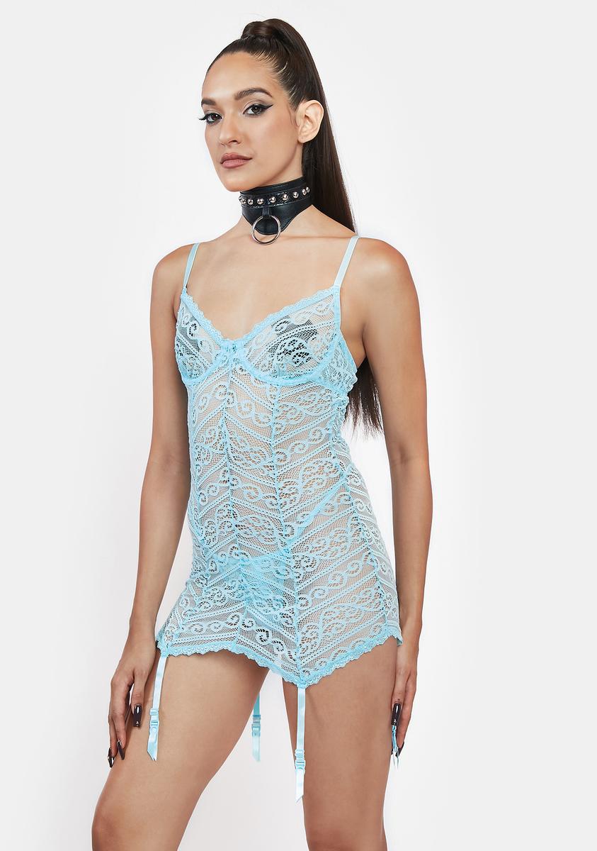 Striped Stretch Lace Underwire Garter Slip Dress