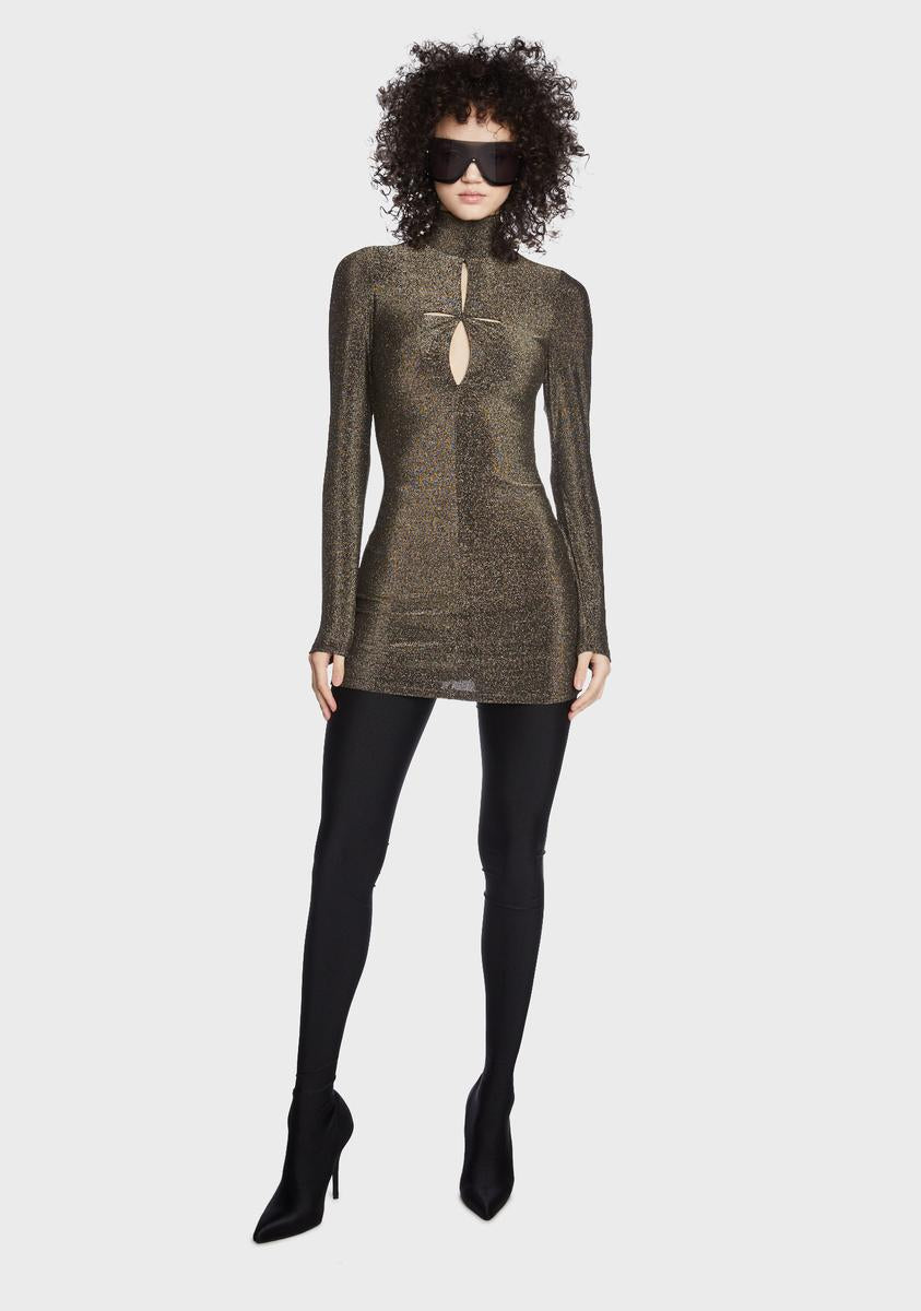 RARE LONDON Glitter Cut Out Turtleneck Mini Dress - Gold Dolls Kill RARE LONDON Glitter Cut Out Turtleneck Mini Dress - Gold Dolls Kill