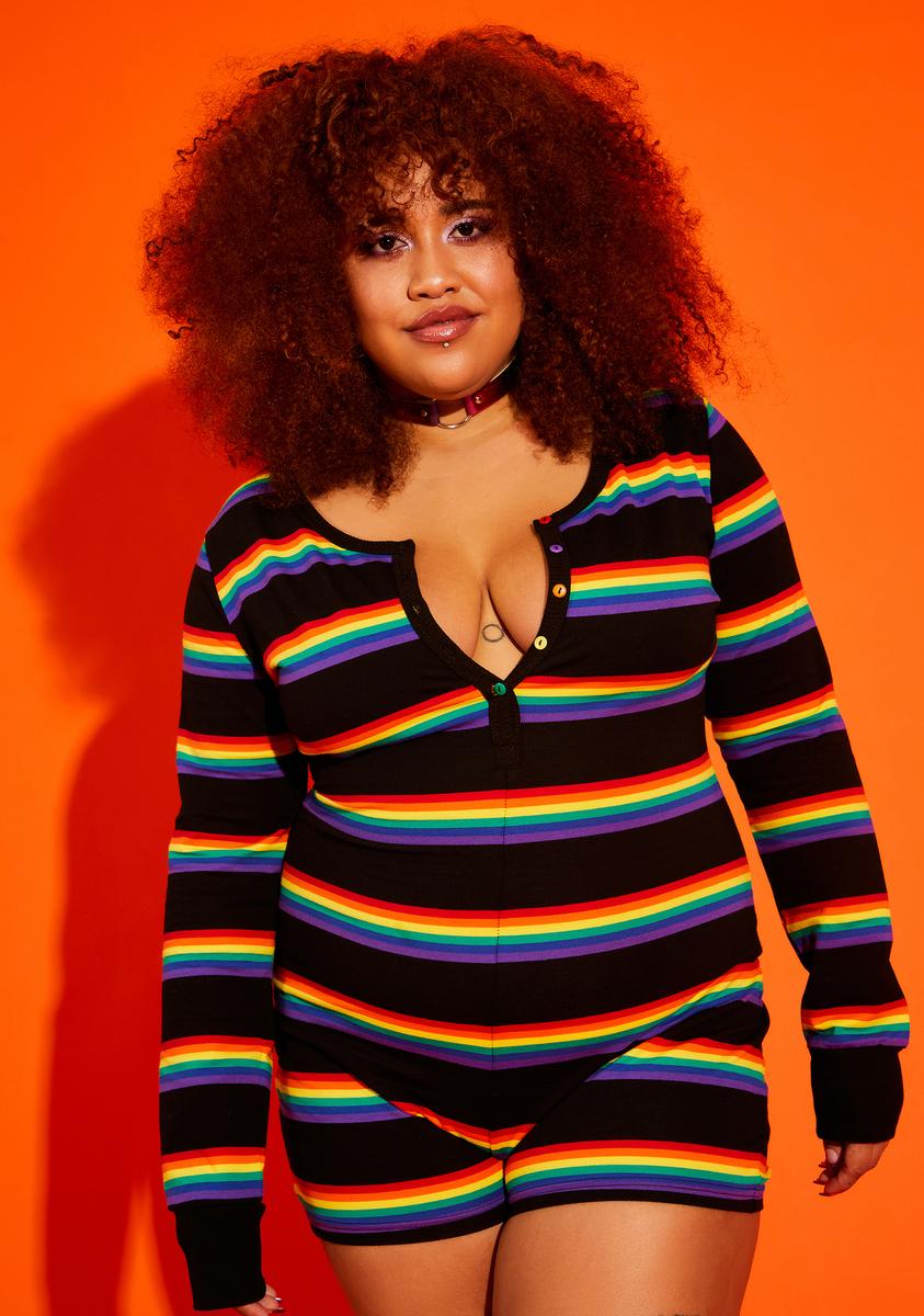 Club Exx Plus Size Rainbow Stripe Onesie Black Dolls Kill