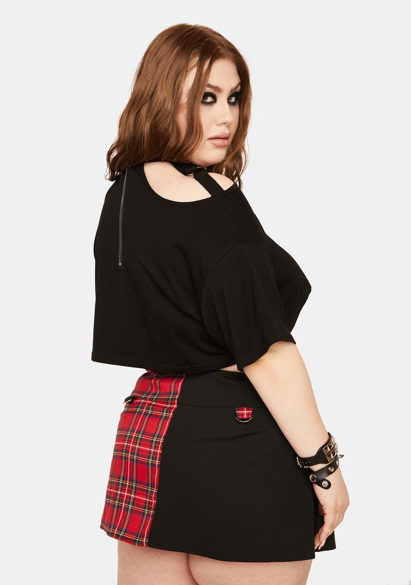 Plus Size Lost Queen Plaid Skirt With Zipper And Pockets Black Red Dolls Kill