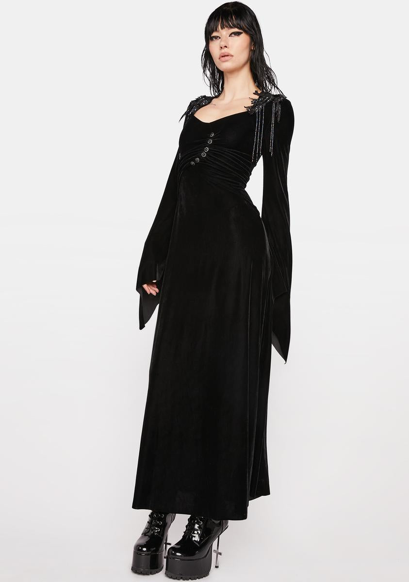 black bell sleeve maxi dress LIYANA Lace Ruched Celestia adhesive bra Womens Elegant Satin Party Dress