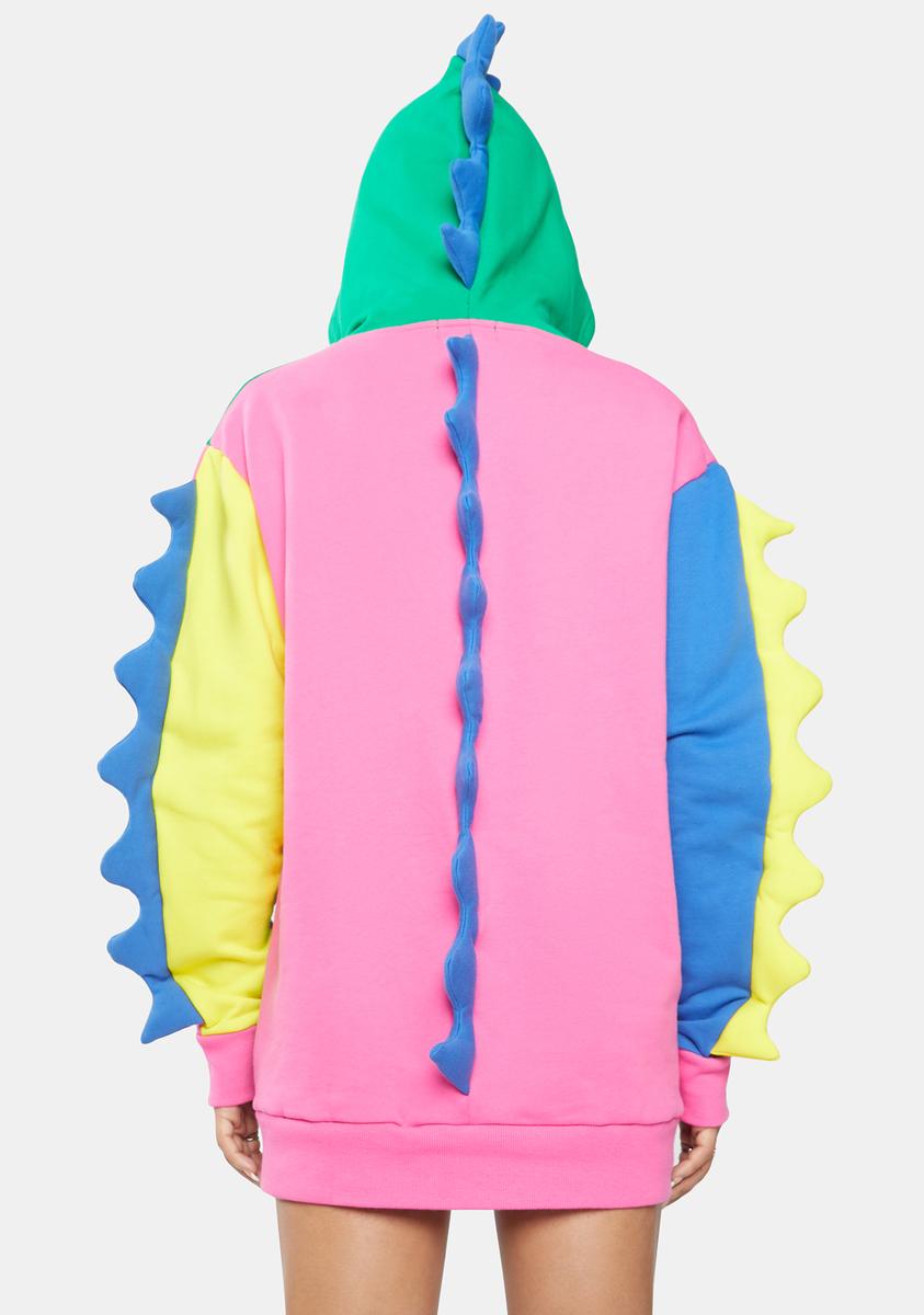 Oversized Sweatshirts Color Block Dinosaur Hoodie Dino Mighty