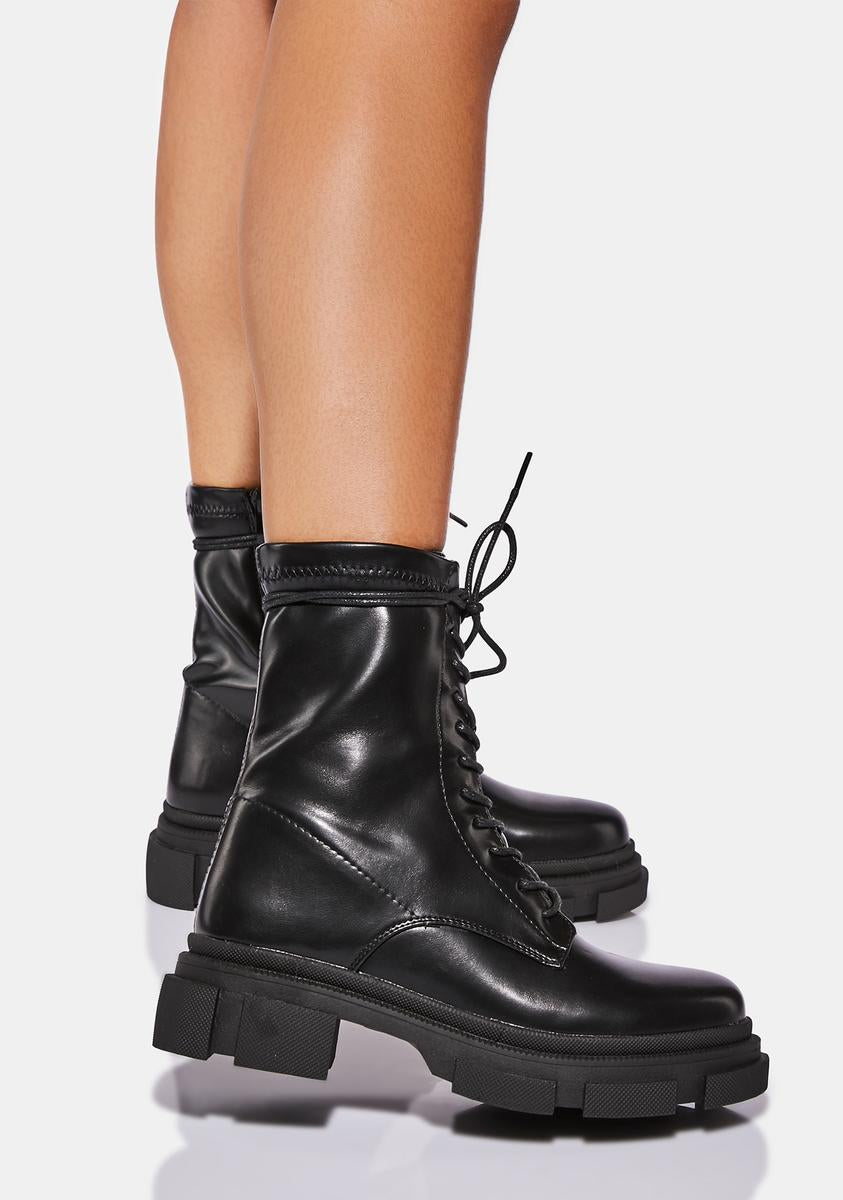 Vegan Leather Lace Up Chunky Heel Ankle Boots Black – Dolls Kill
