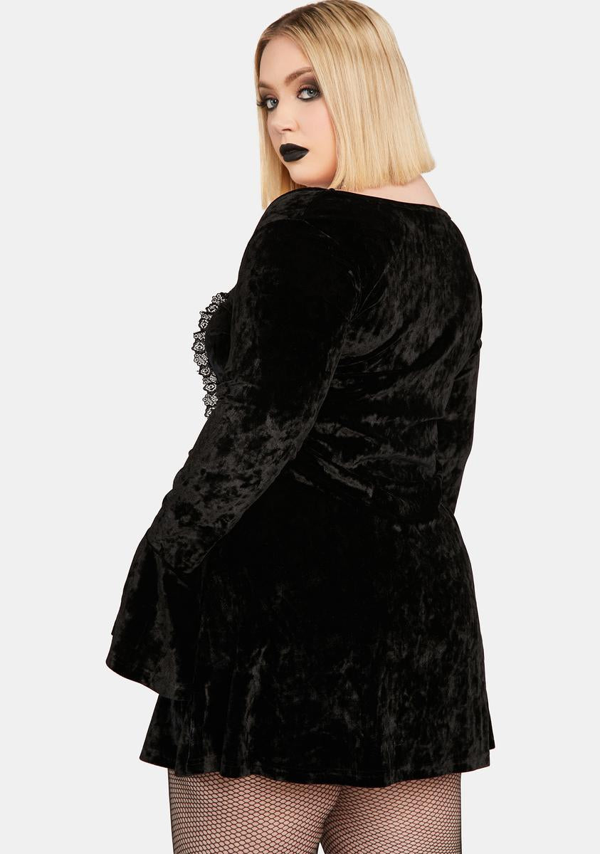 The Grave Girls Plus Size Lace Crushed Velvet Mini Dress