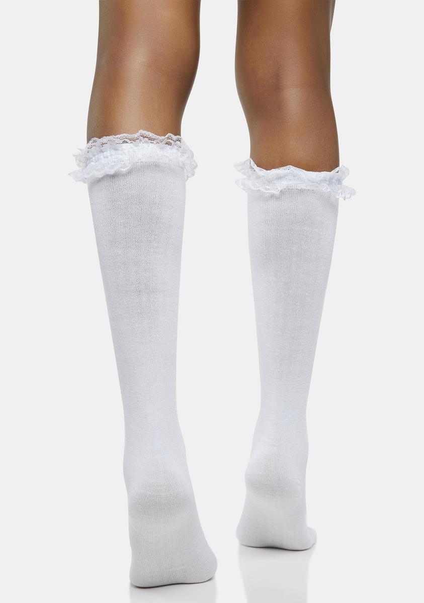 Lace Heart Pearl Knee High Socks - White – Dolls Kill
