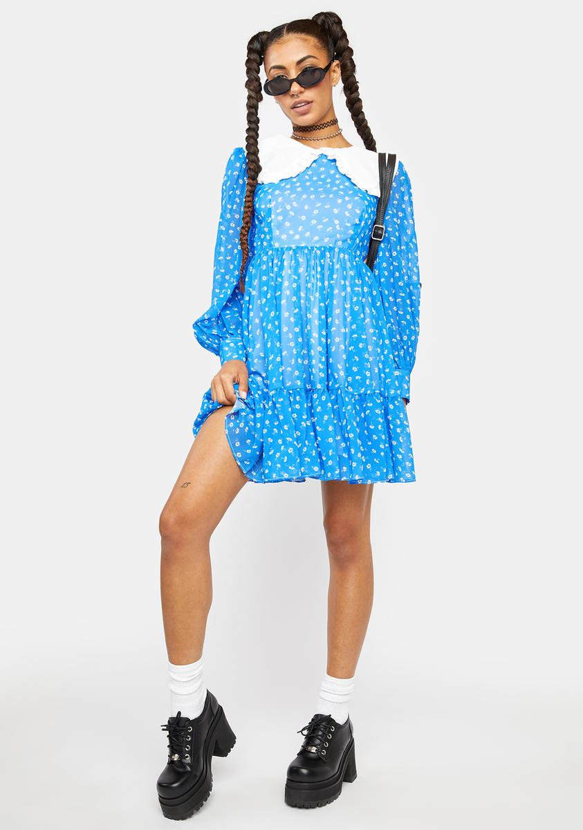 Prairie Collar Floral Babydoll Dress - Blue Dolls Kill Prairie Collar Floral Babydoll Dress - Blue Dolls Kill