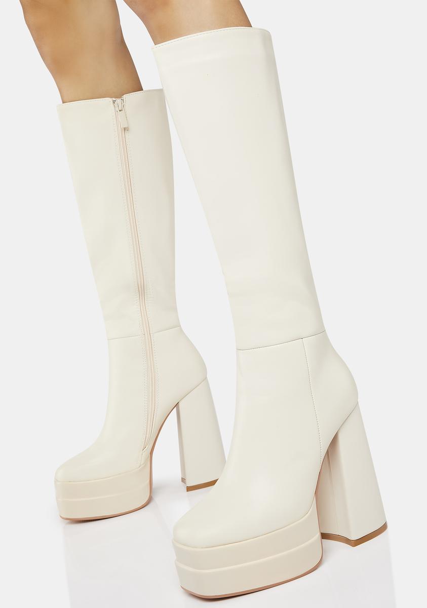 Knee High Tiered Platform Boots - Off White – Dolls Kill