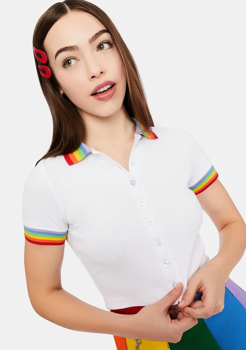 All Is Bright Rainbow Stripe Polo Tee dELiA*s by Dolls Kill,All Products : American Fashion Style Bags On Sale