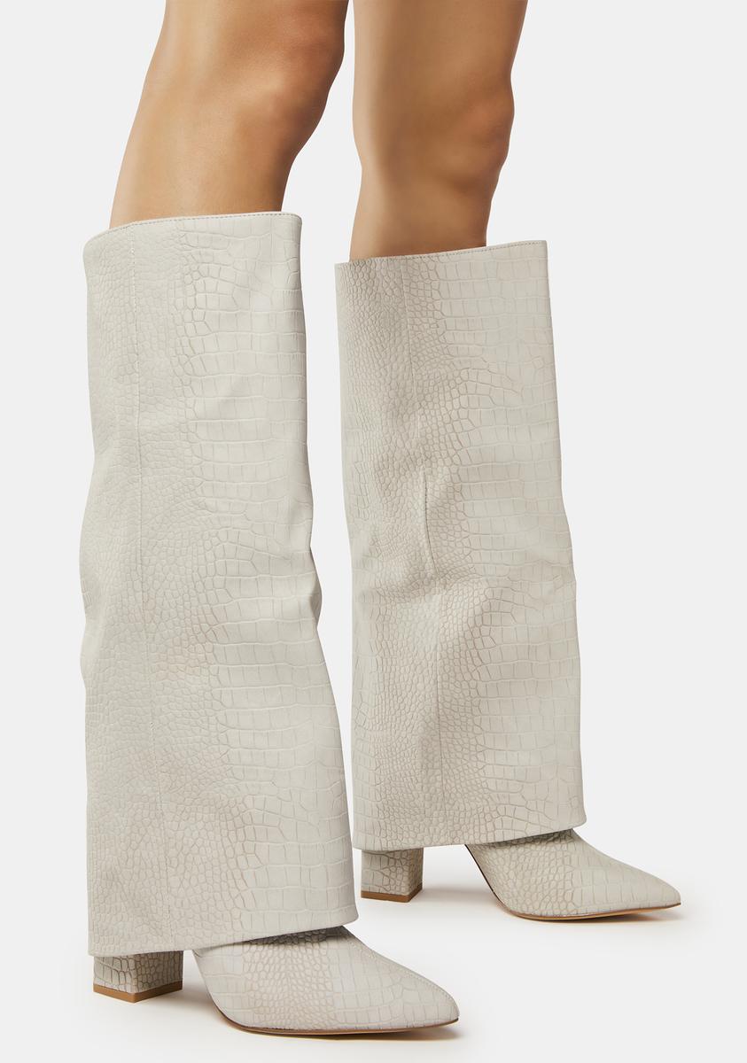 Grey Zendaya Croc Pointed Toe Knee High Boots Public Desire,Specials : American Fashion Style Bags On Sale