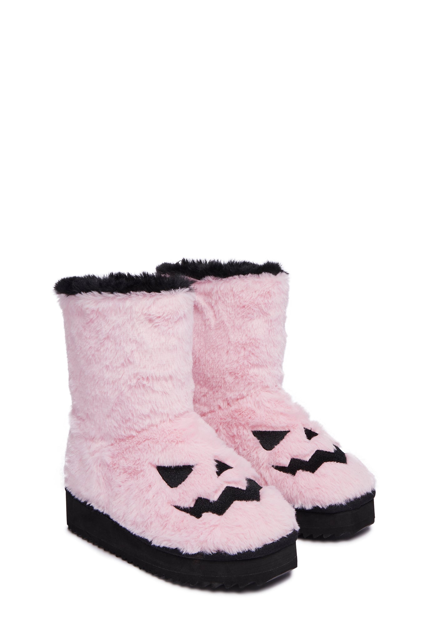 Trickz N' Treatz Faux Fur Jack O' Lantern Slipper Boots - Pink