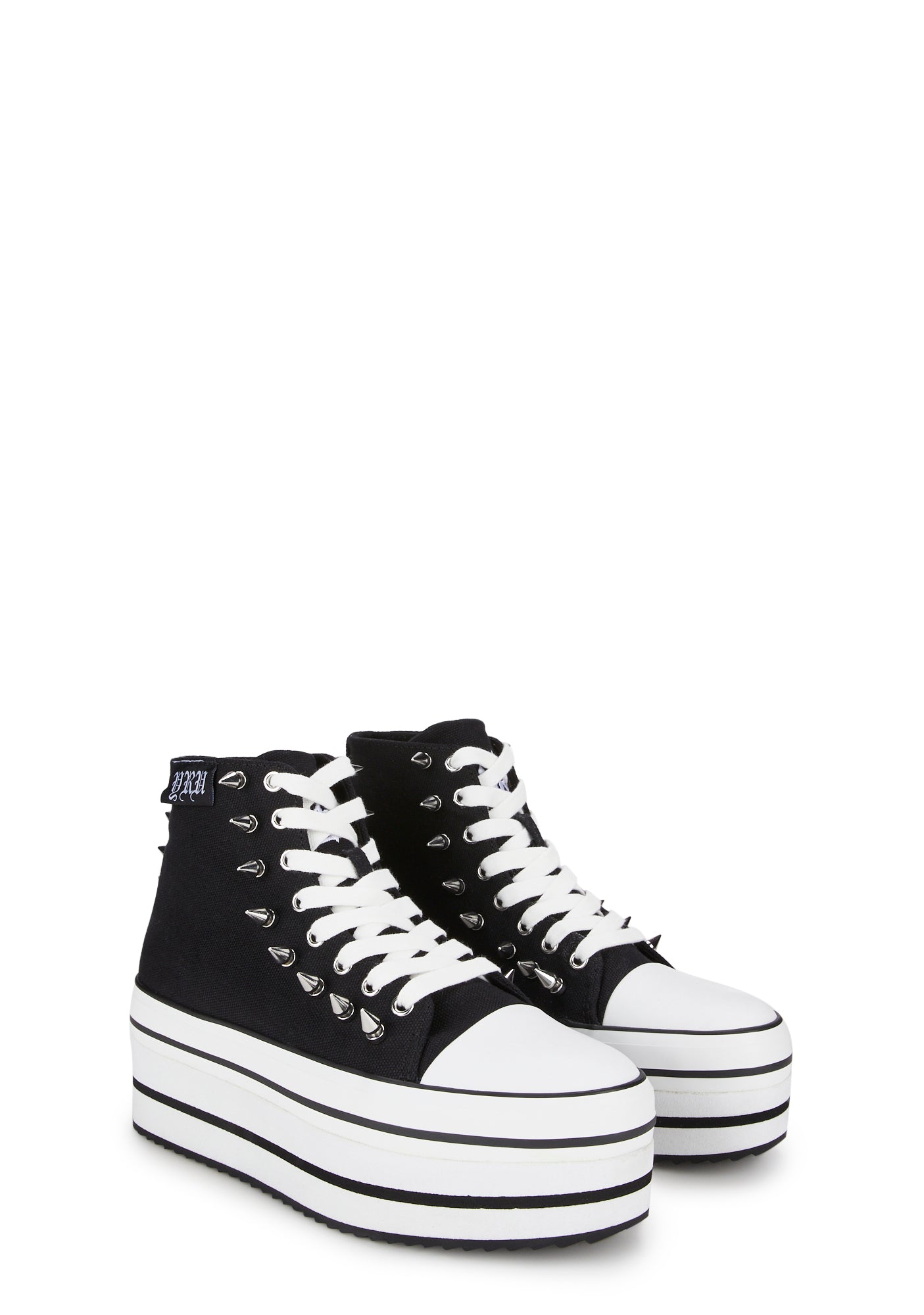 XTRA by YRU Canvas Spiked Platform Sneakers - Black/White