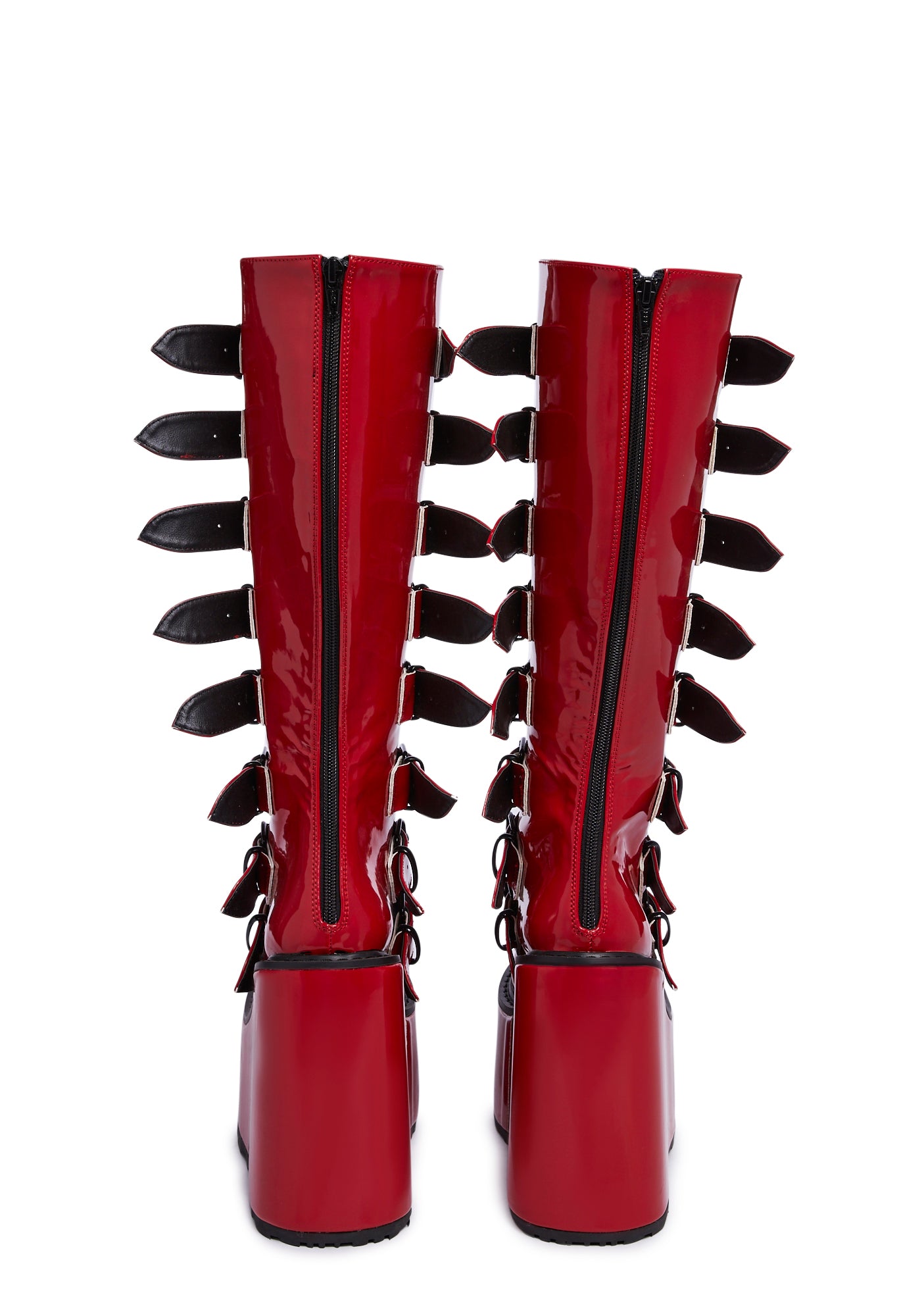 Demonia x Dolls Kill Swing-815 Boots - Red Holographic