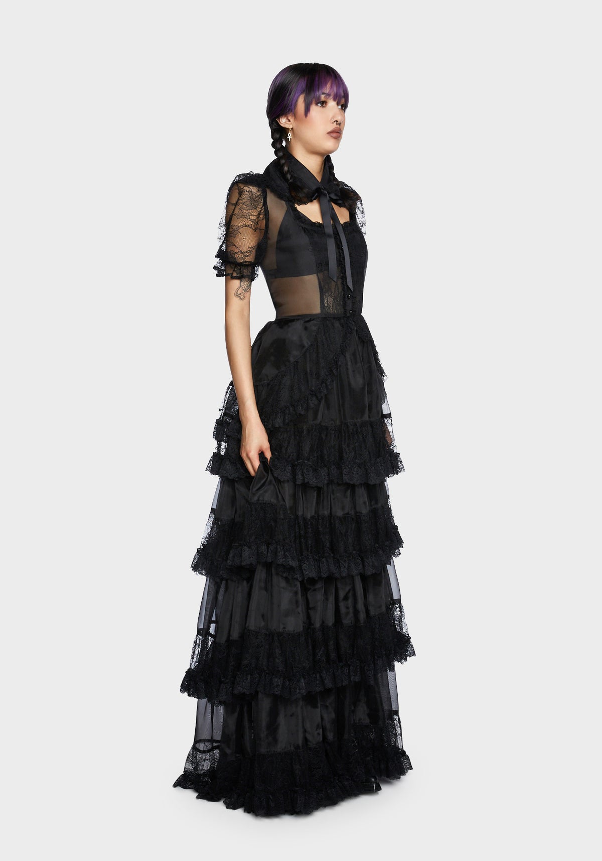 pure reality black dresses Current Mood Sheer Lace Layered Ruffle Organza Maxi Dress- – Dolls Kill enhancing your silhouette while SIZE:11W VMD-BX-SECTION H You can never go