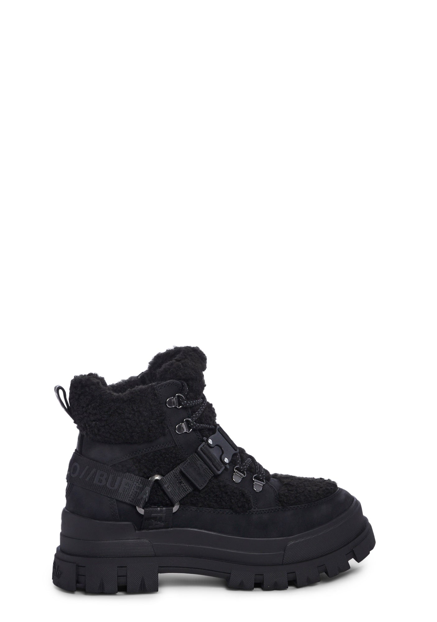 Buffalo Faux Suede Shearling Lace Up Winter Boots - Black – Dolls Kill