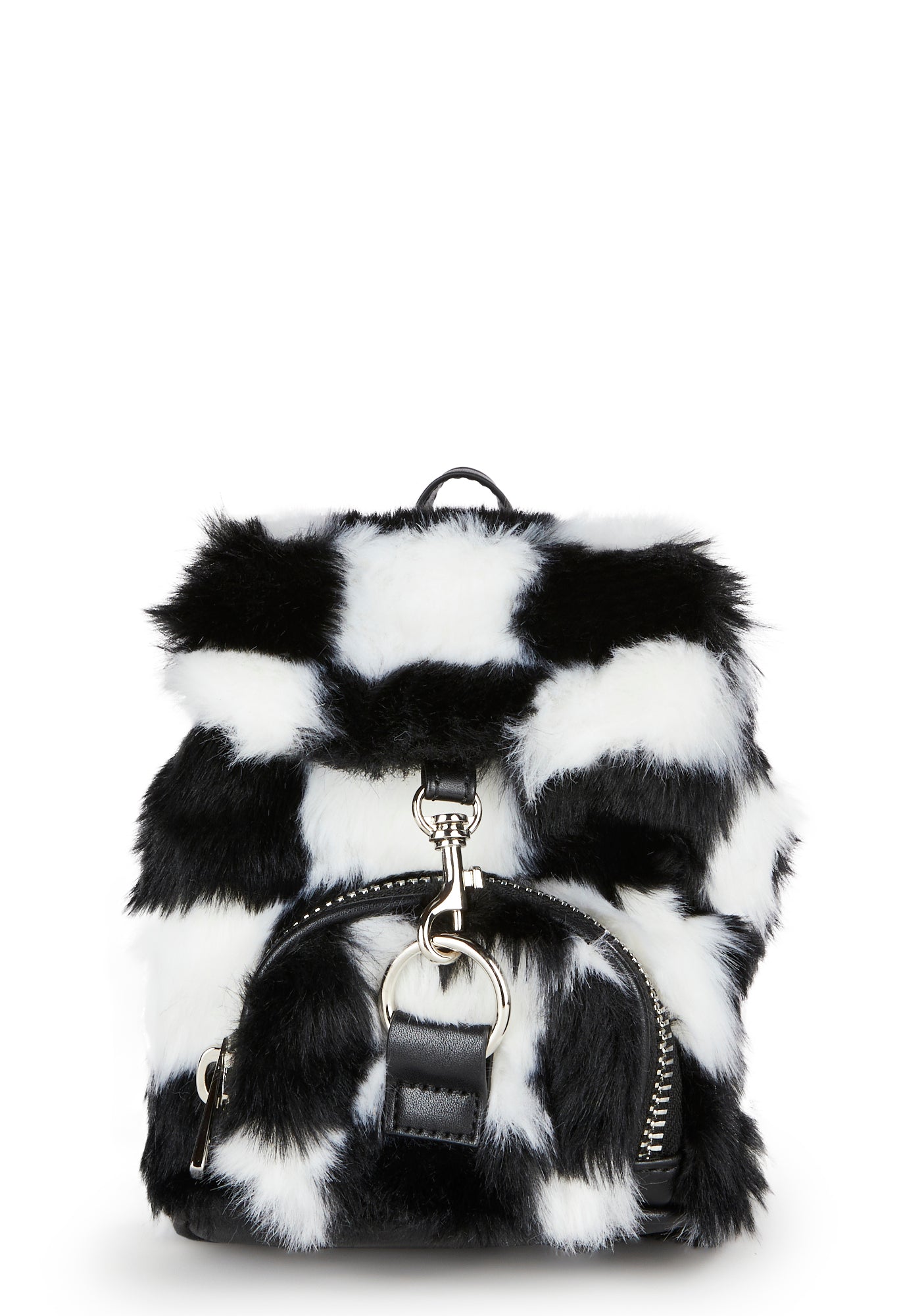 Current Mood Checkered Faux Fur Mini Backpack