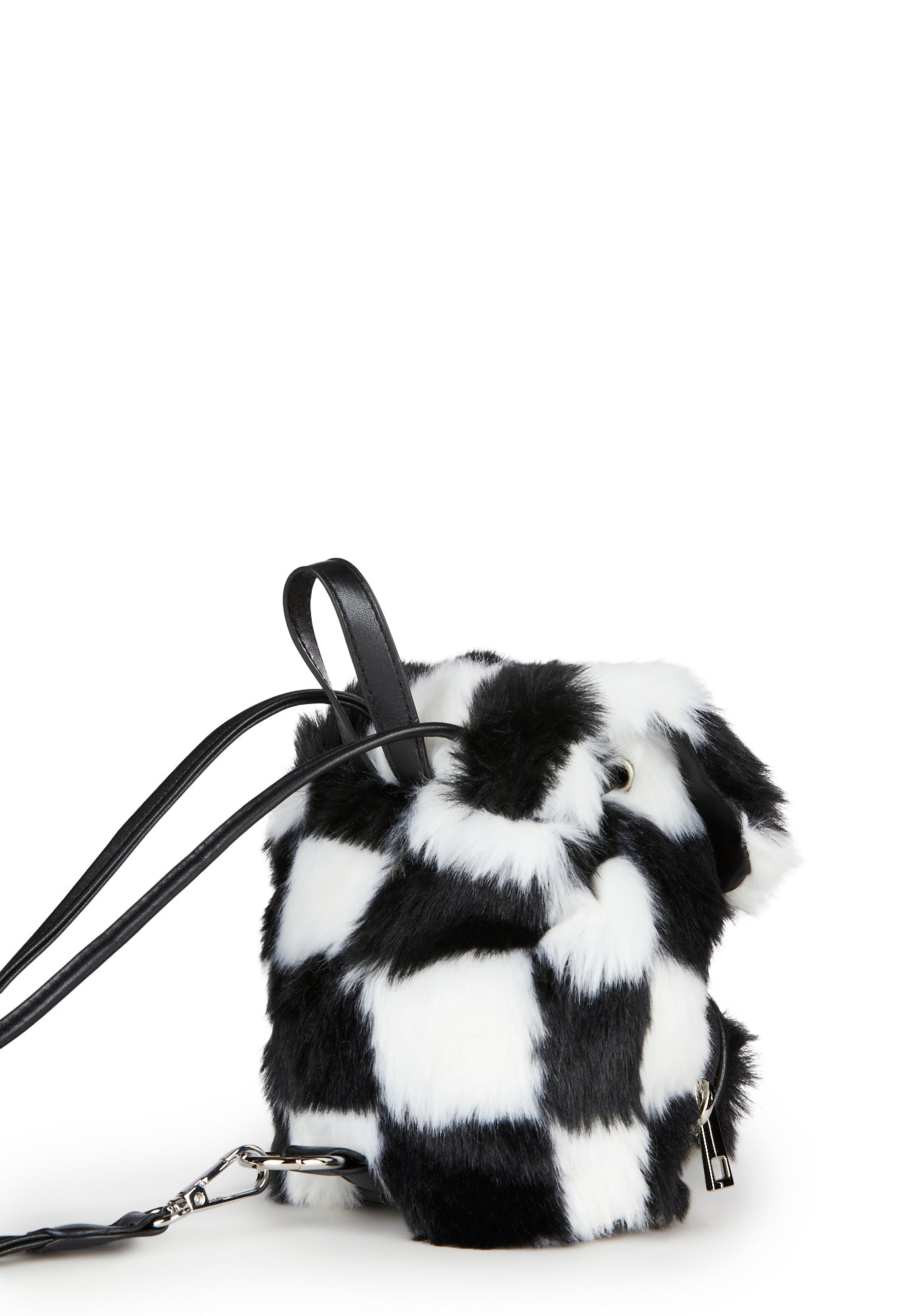 Current Mood Checkered Faux Fur Mini Backpack - Black/White – Dolls Kill