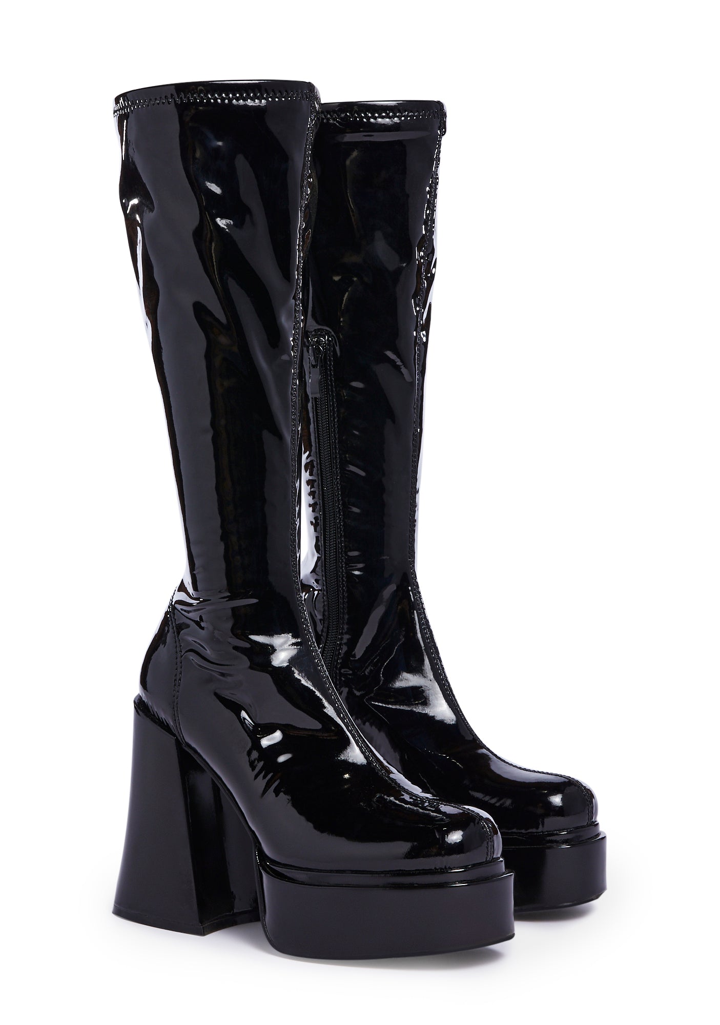 Widow Patent Vinyl Zip Up Boots - Black – Dolls Kill