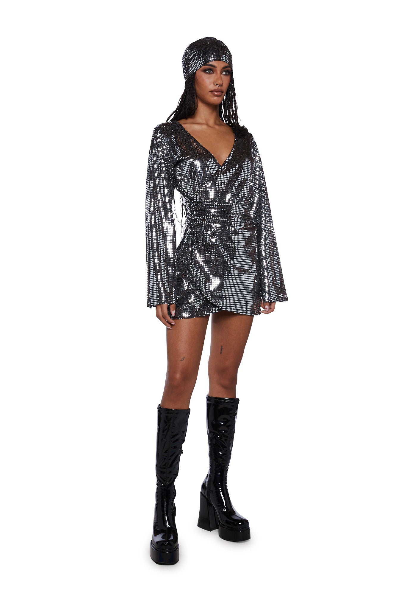 silver 70s disco dress Silver Siren 70s Disco Sequin Dress L