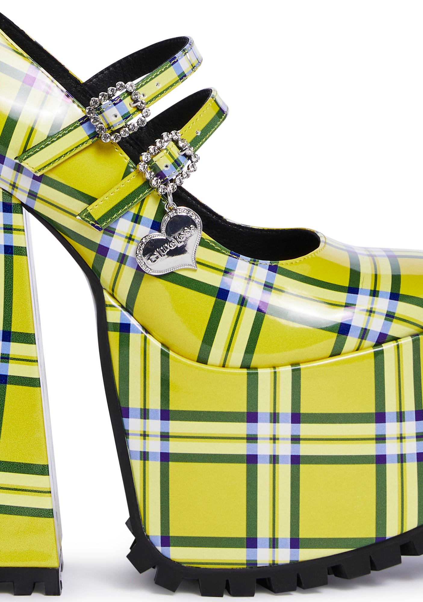 Dolls Kill x Clueless Plaid Platform Mary Jane Heels Yellow