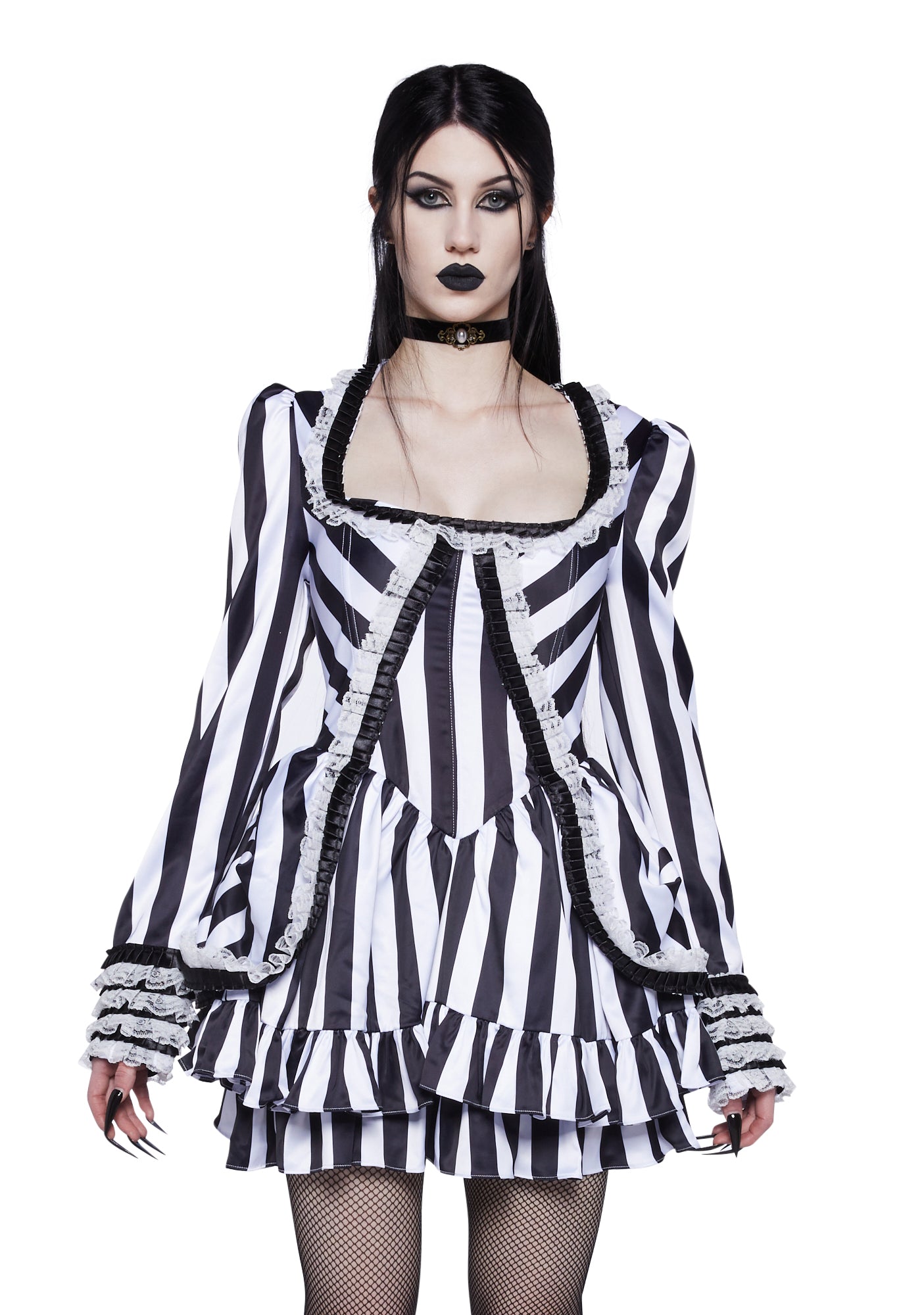 Striped Sleepy Hollow Story Mini Dress Sexy Womans Halloween Costume