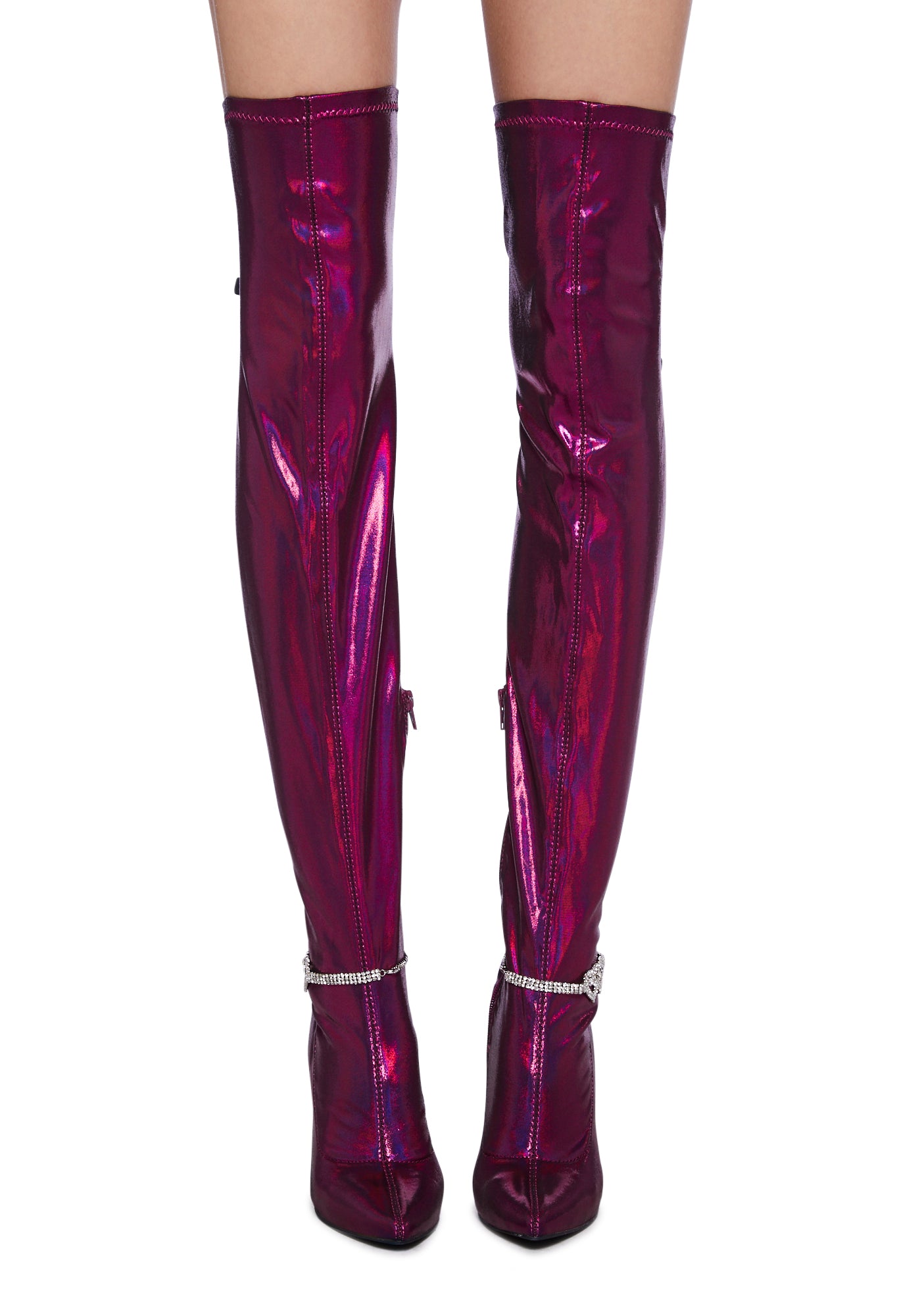 Metallic Thigh High Stiletto Boots Purple Dolls Kill