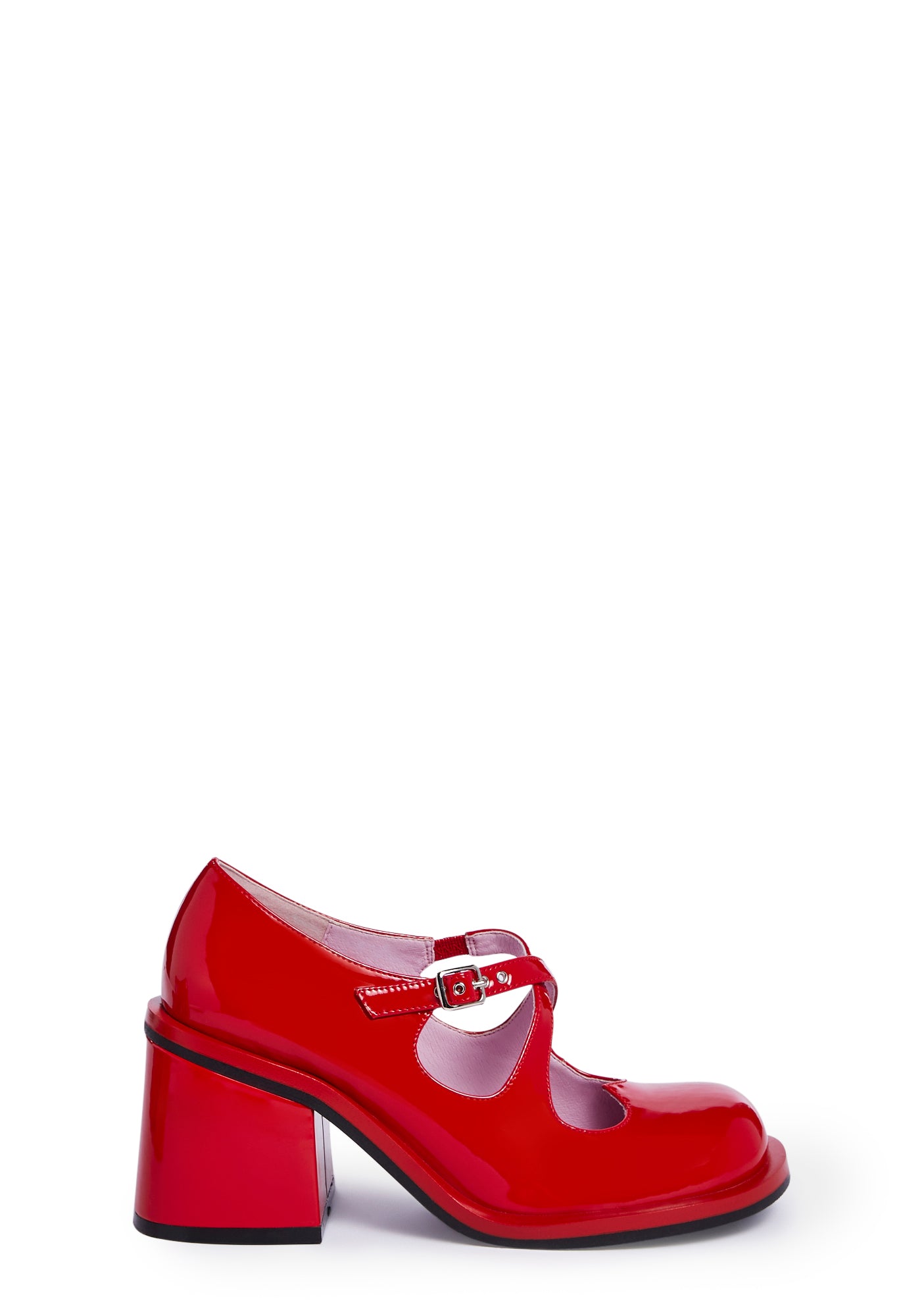 Sugar Thrillz Patent Heart Cutout Mary Janes - Red â Dolls Kill